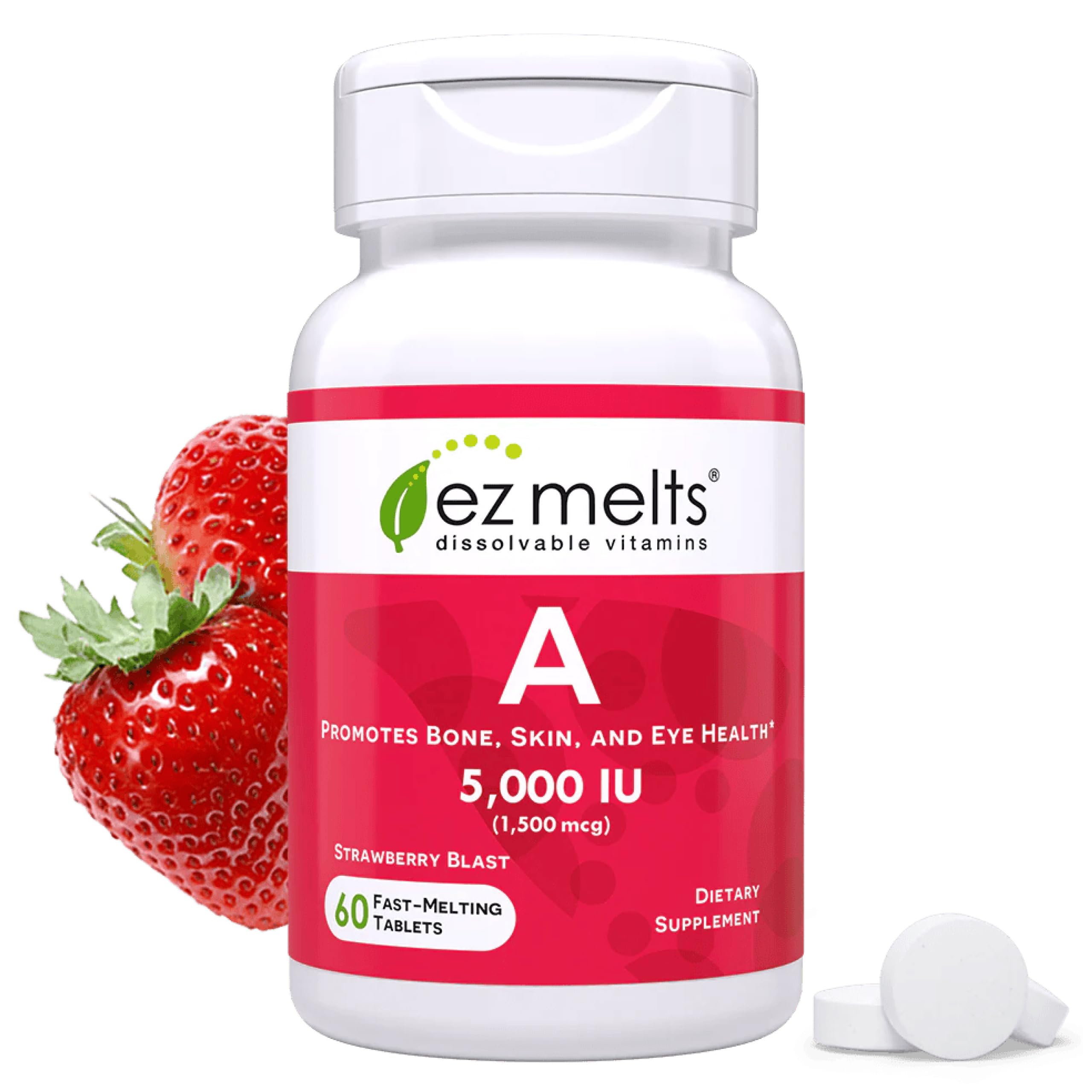 EZ Melts Vitamina A: tableta disoluble de fresa para uso diario.
