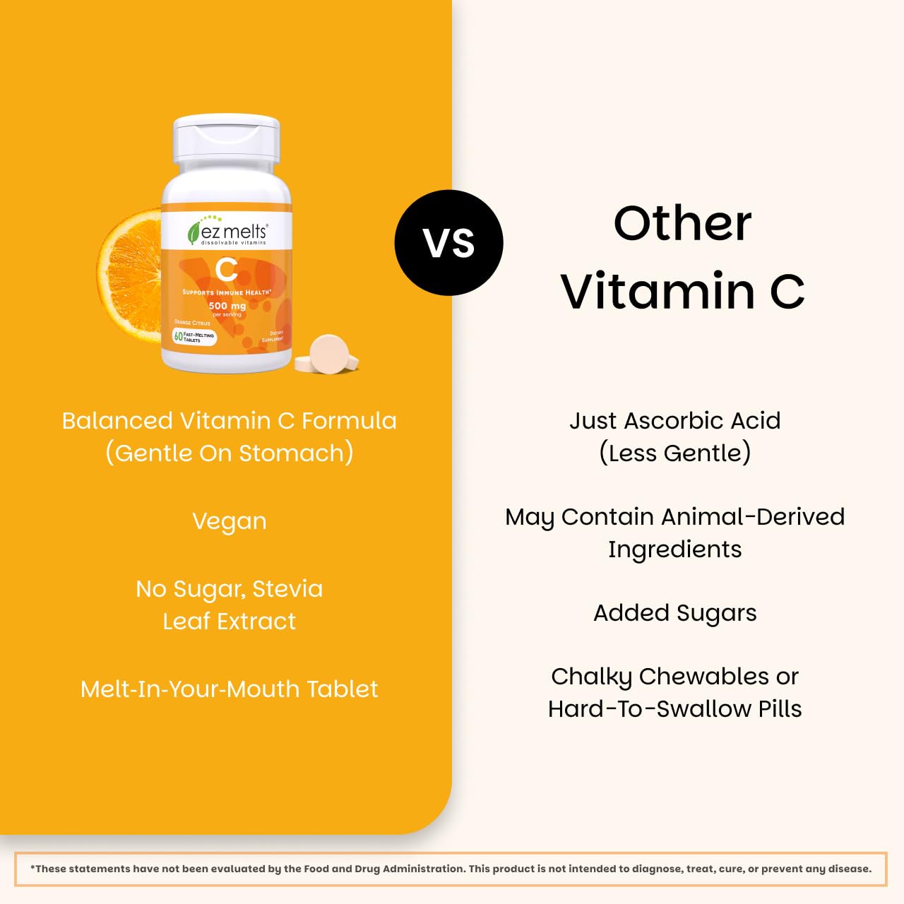 EZ Melts Vitamin C: suplemento vegano y sin OGM para estilo de vida saludable