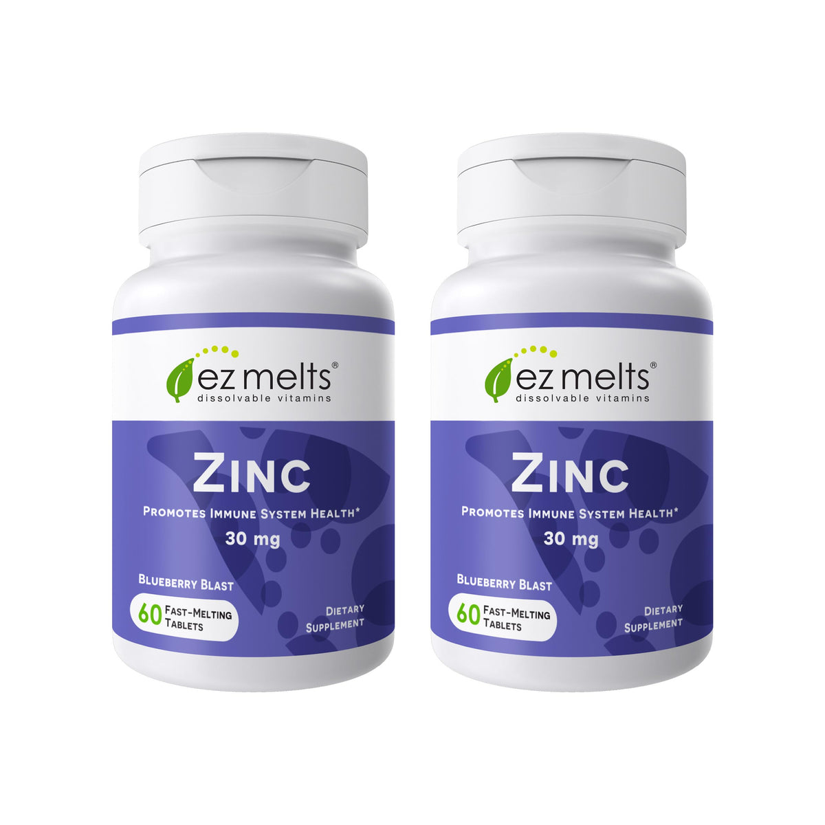 EZ Melts Zinc botella frontal: inicio diario con apoyo suave para la inmunidad.