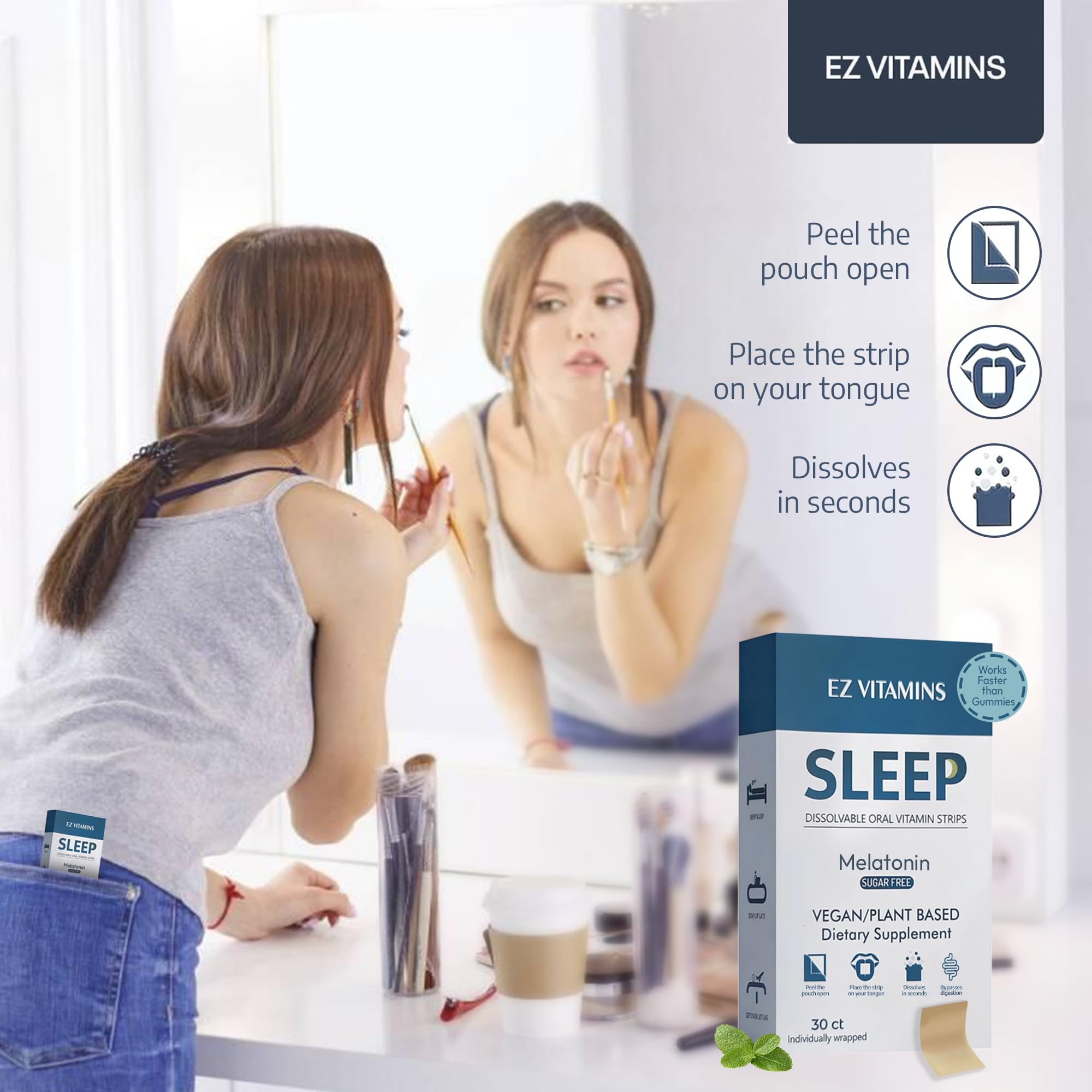 EZ VITAMINS envase de 30 tiras, conveniente para viajes
