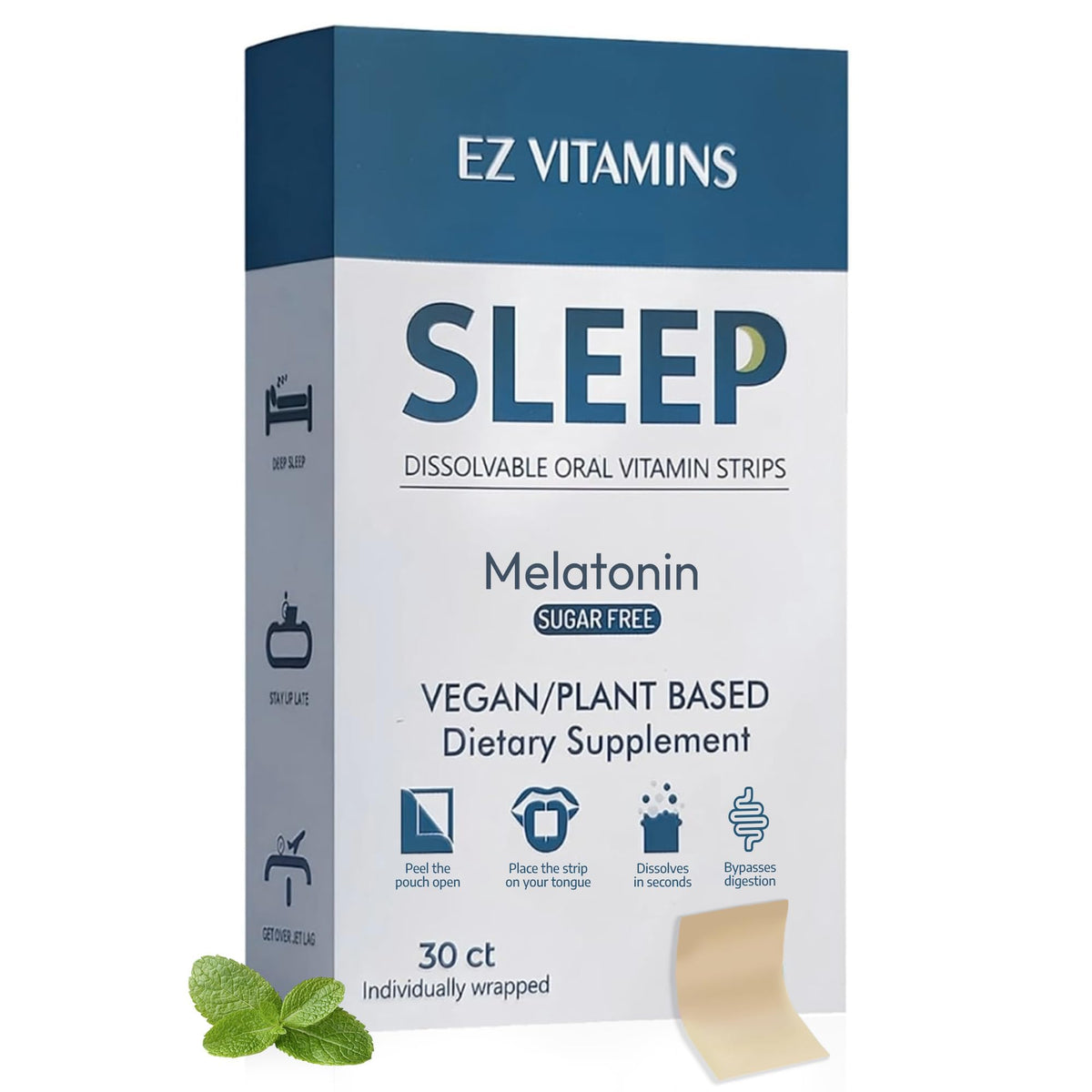 EZ VITAMINS tiras disolubles para dormir en menta, acción rápida al disolverse