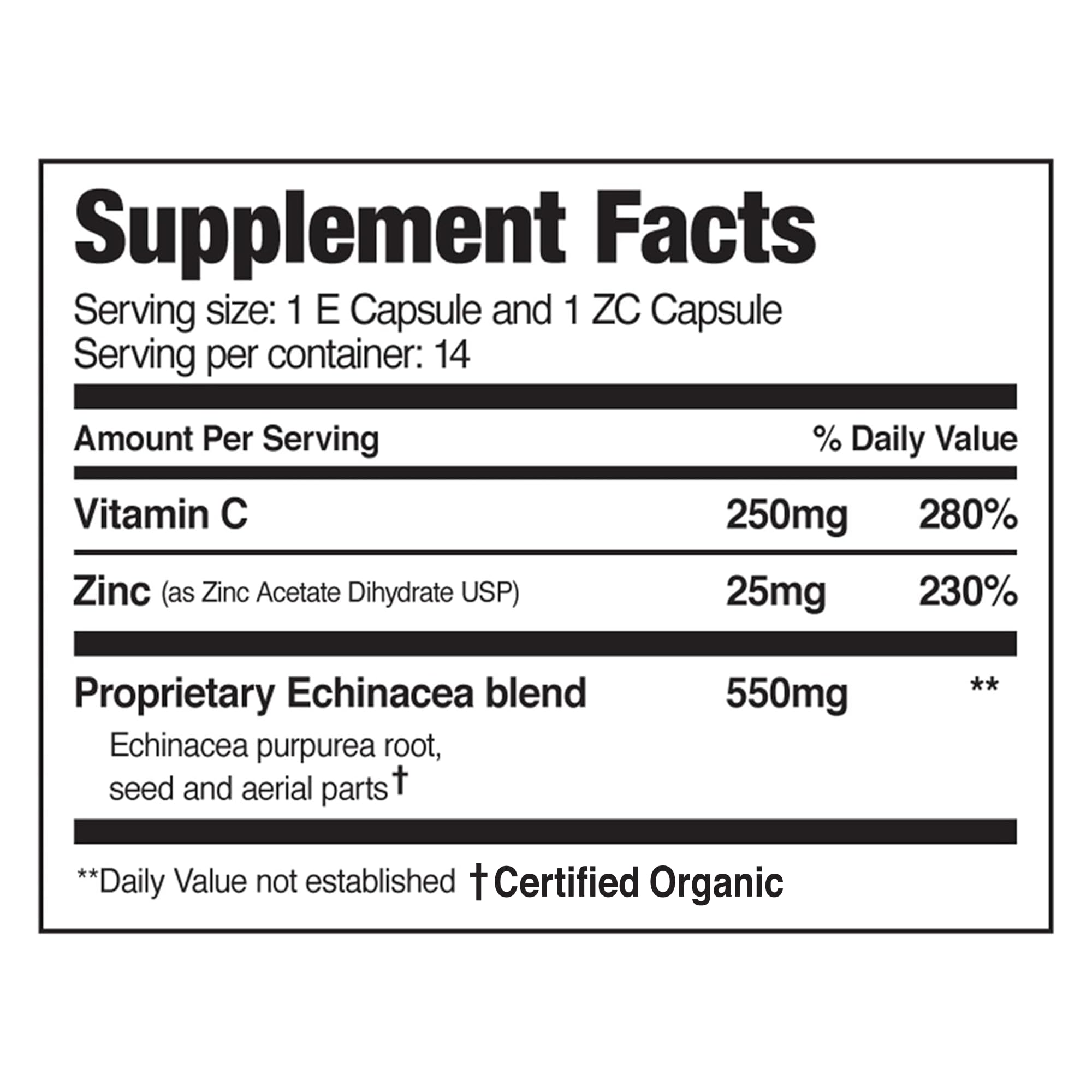 EZC Pak: ingredientes de echinacea para apoyo inmunitario.