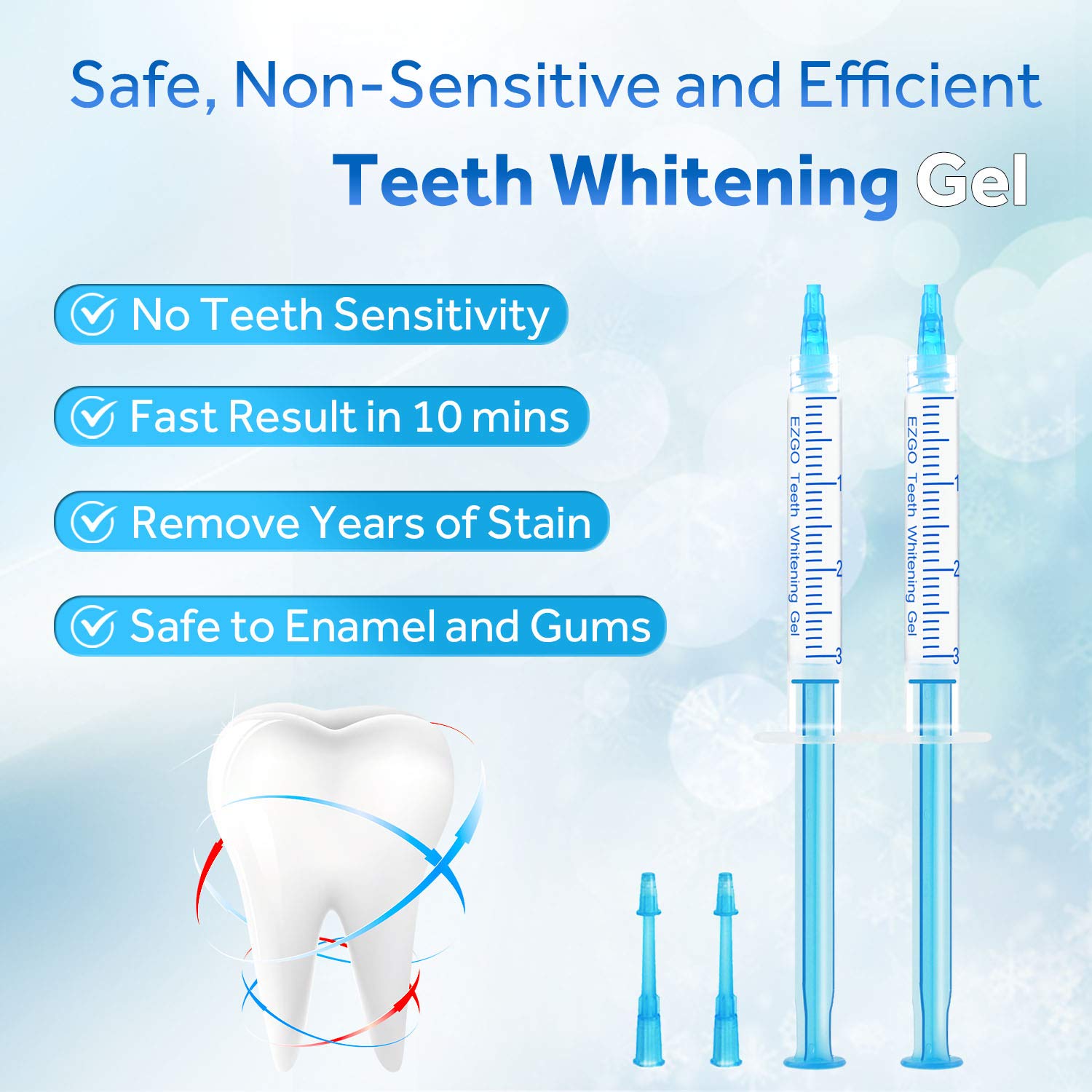 EZGO blanqueamiento para dientes sensibles, experiencia suave y eficaz.