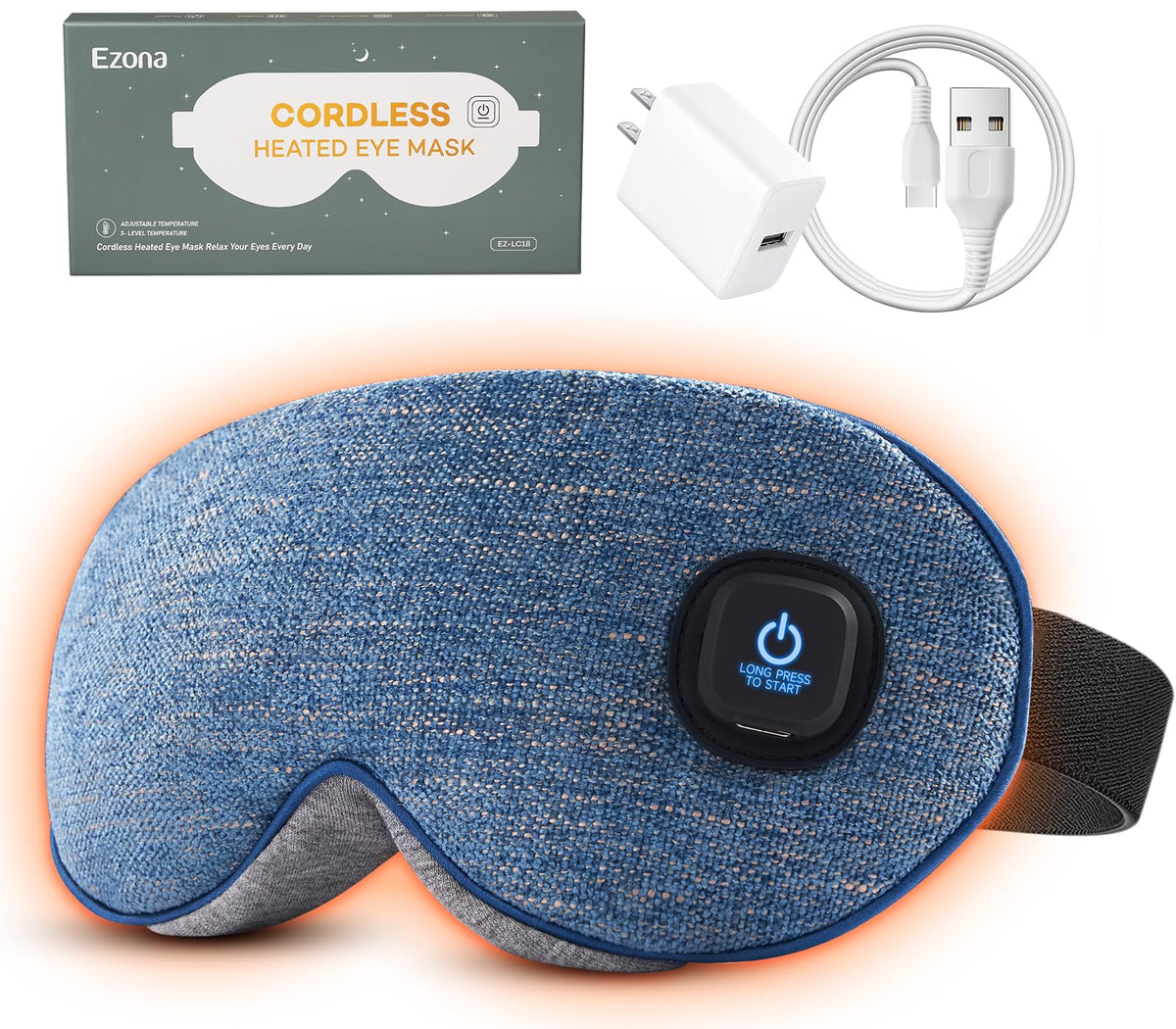 Ezona máscara ocular de algodón con calor sin cables para uso cómodo.