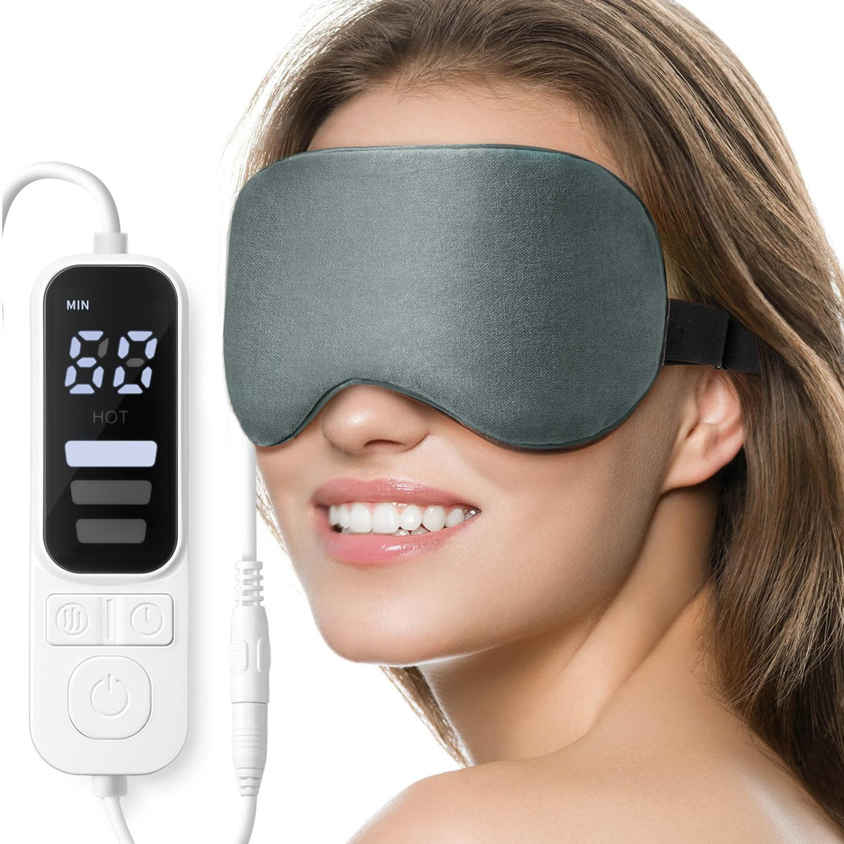 Ezona mascarilla ocular caliente con USB para alivio cómodo de ojos cansados.