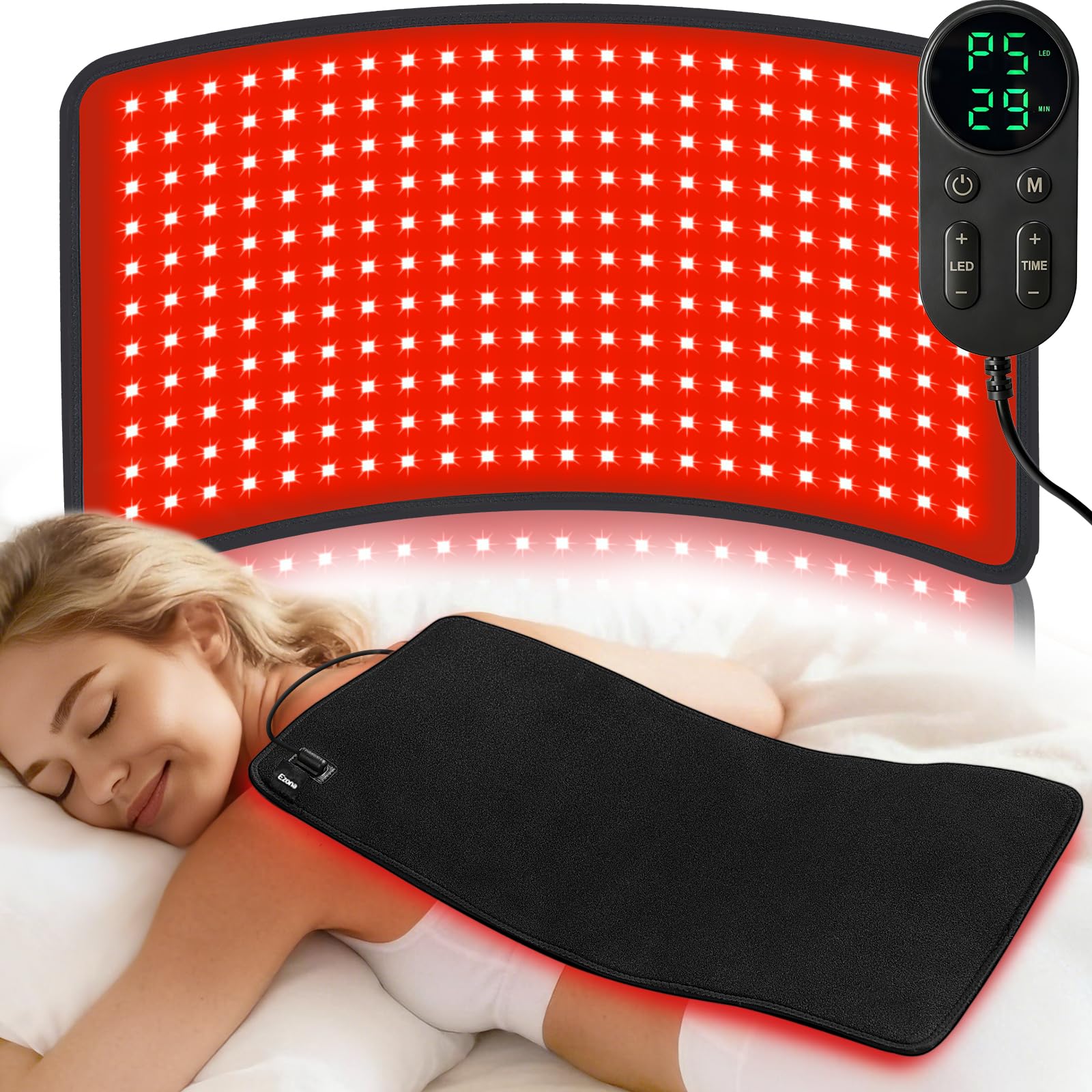 Ezona pad luz roja para cuerpo, cobertura 24x12, alivio potencial en espalda.