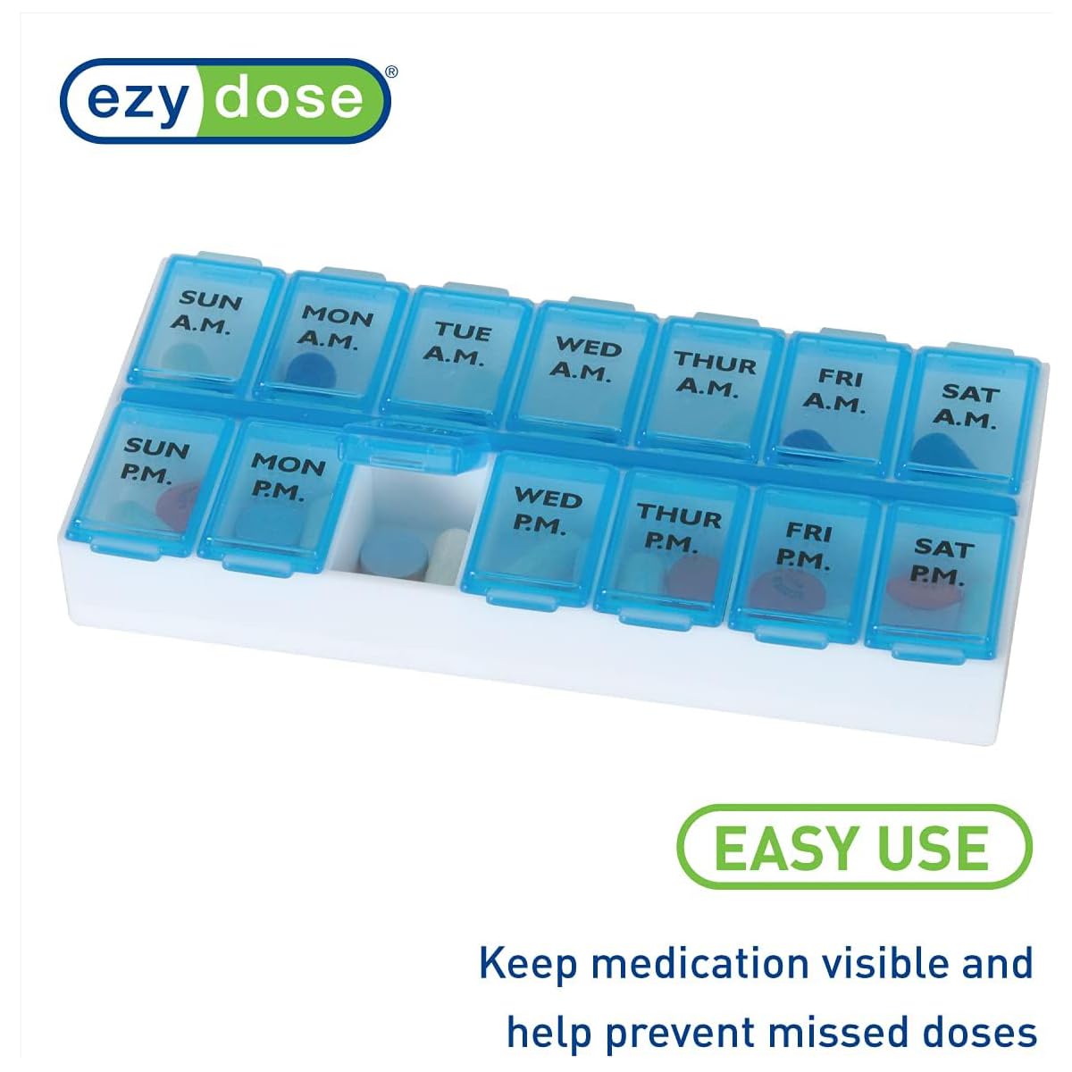 EZY DOSE: uso fácil y portátil para vitaminas o medicamentos.