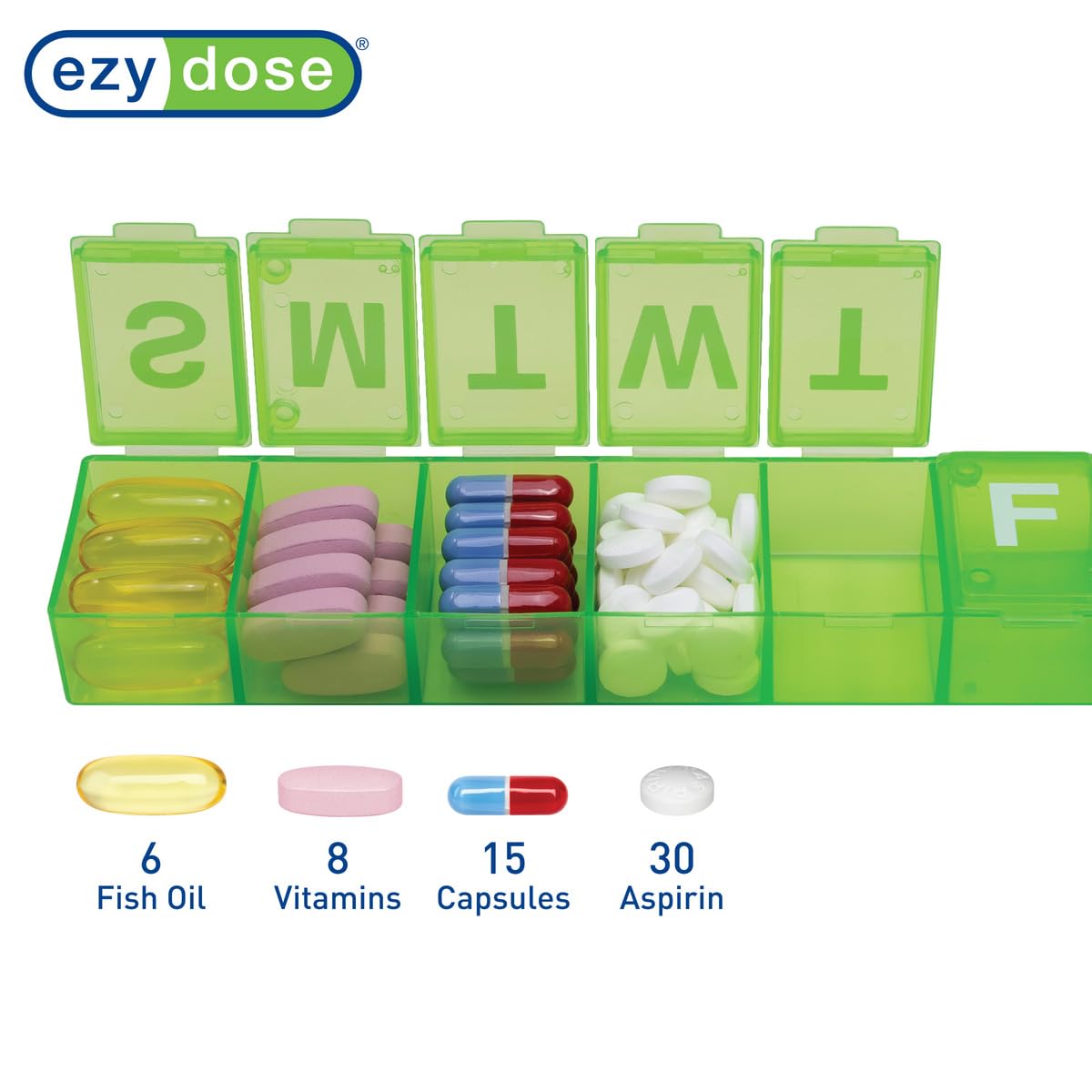 EZY DOSE: compartimentos grandes para ordenar pastillas semanalmente