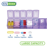 EZY DOSE compartimentos grandes para hasta 22 comprimidos, organización diaria en un vistazo