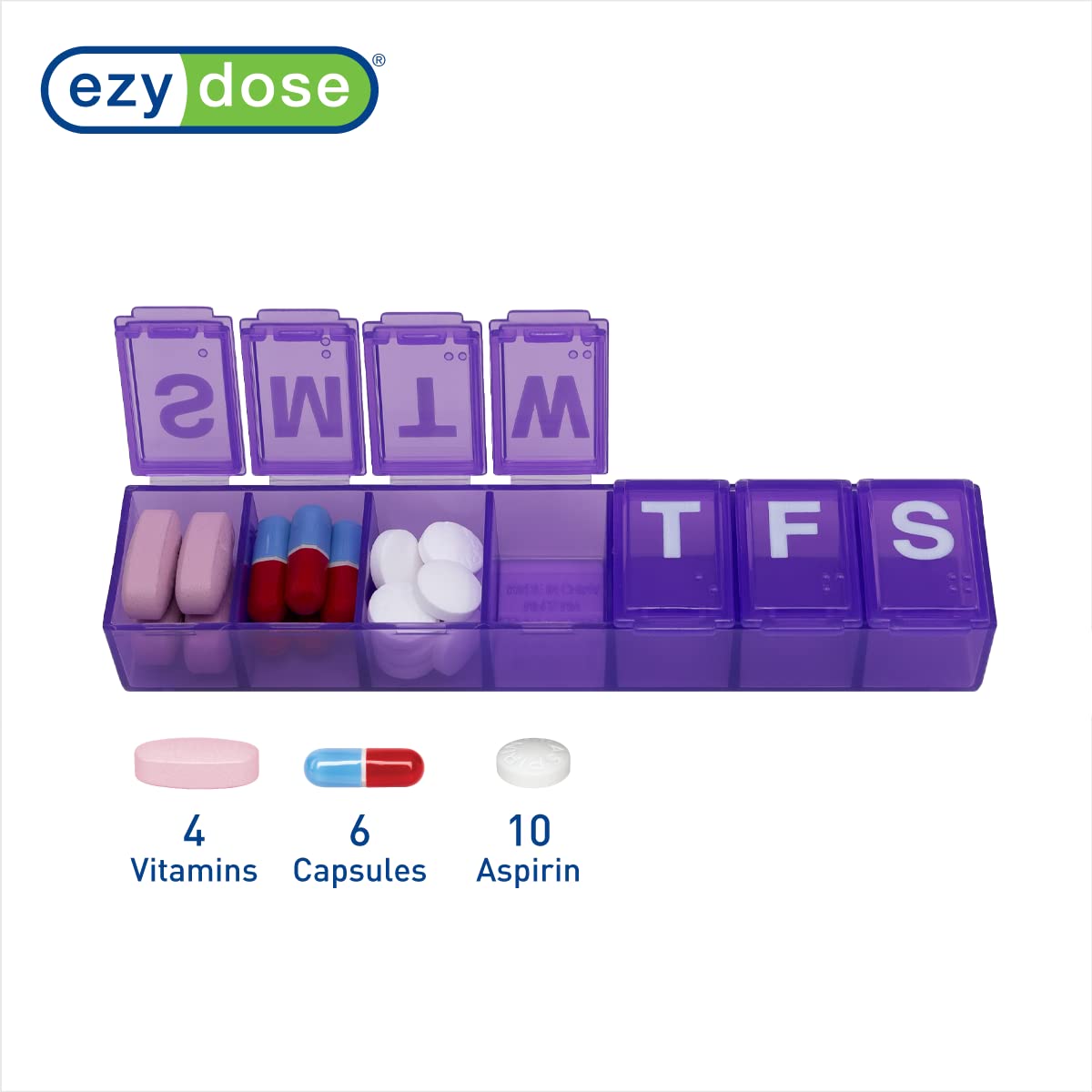 EZY DOSE compartimentos grandes para dosis diarias fáciles de gestionar