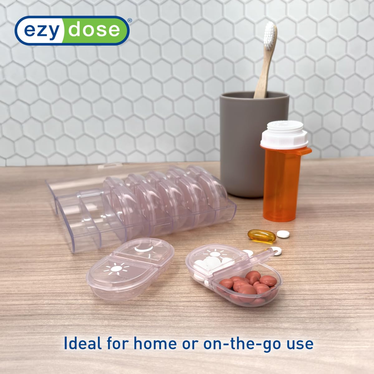 Etiquetas claras EZY DOSE AM/PM para evitar confusiones.