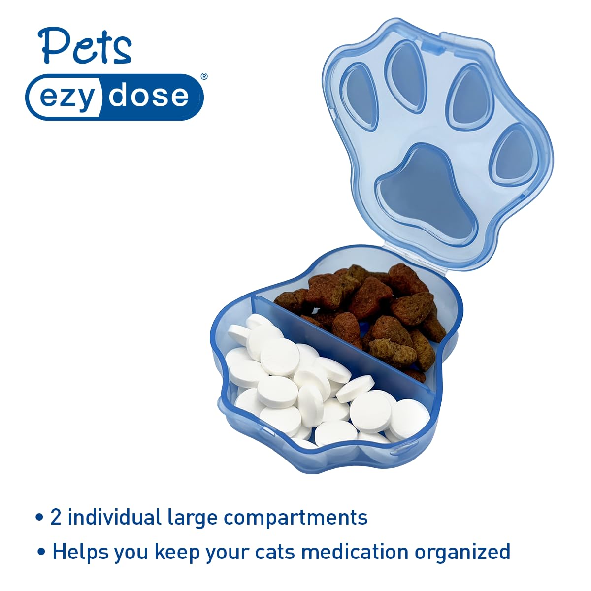 EZY DOSE Pharmapet Paw Print, tapa cerrada resistente a apertura accidental.
