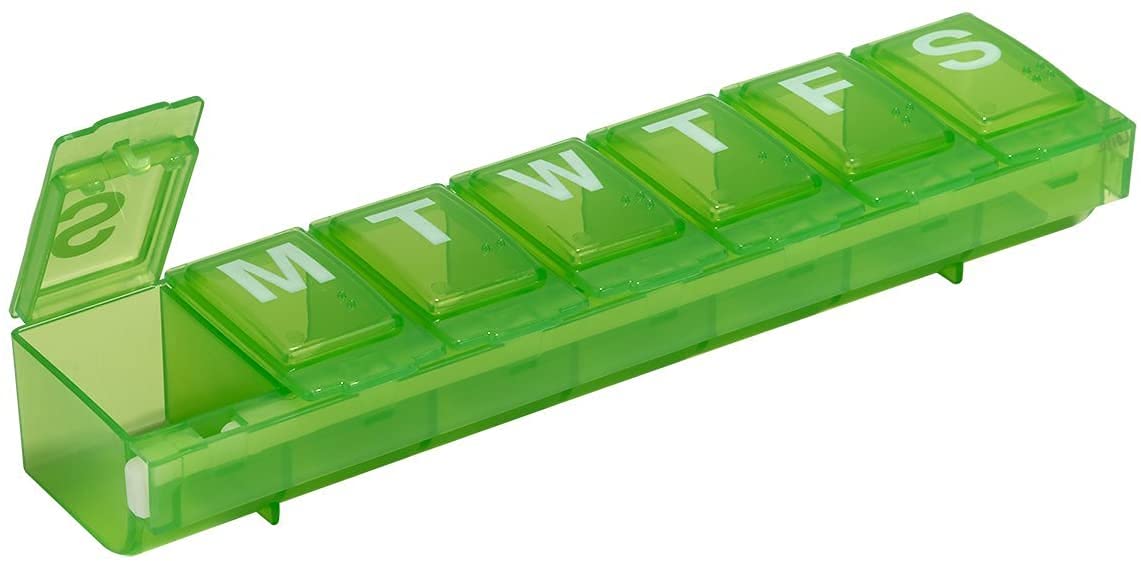 EZY DOSE: contenedor semanal de pastillas con cierre seguro para viajar.