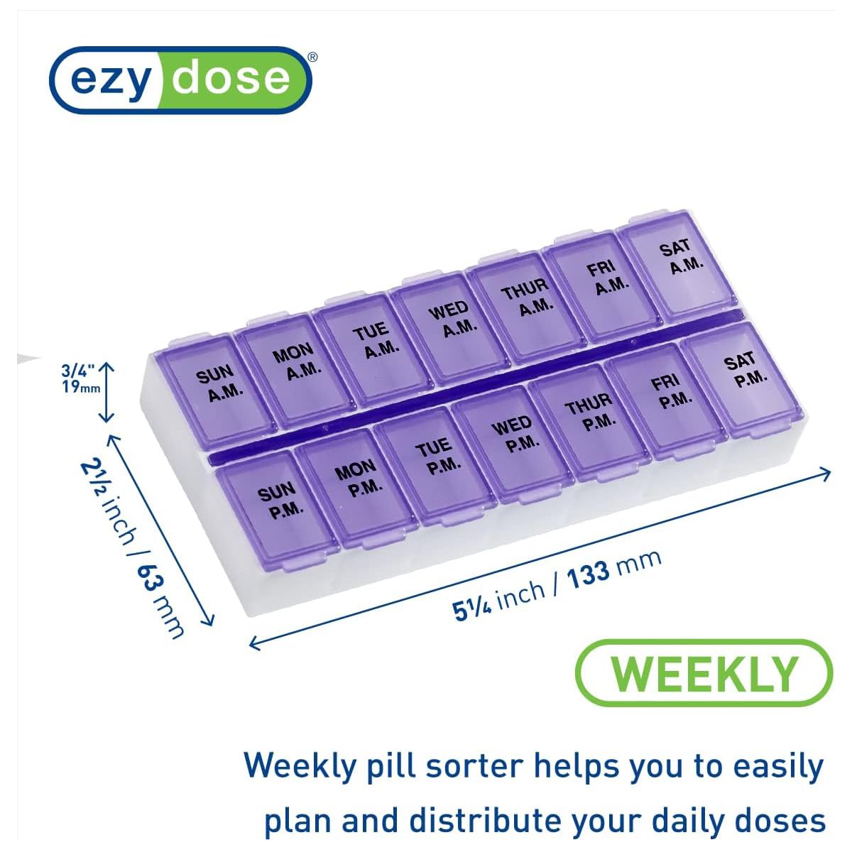 EZY DOSE: capacidad-12-pastillas por compartimento, ideal para dosis diarias.