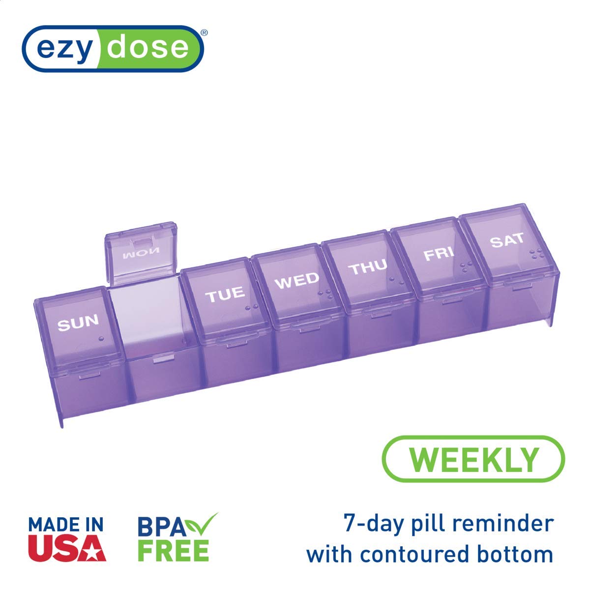 EZY DOSE Weekly compartimentos grandes: caben varias píldoras.
