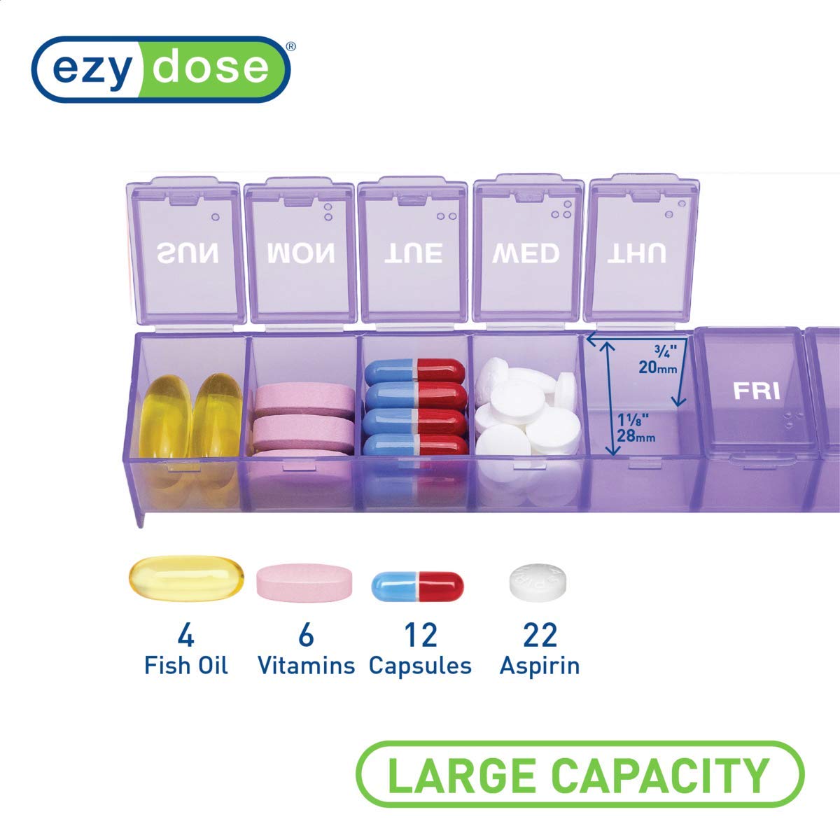 EZY DOSE Weekly diseño de viaje compacto para llevar.