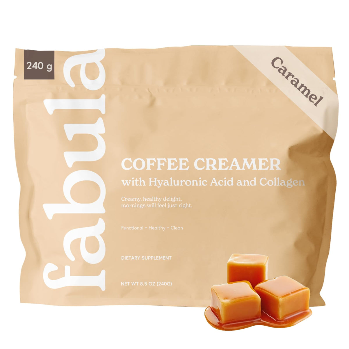 Fabula Crema de Café con Colágeno, ingredientes clave visibles para un sabor nutritivo.