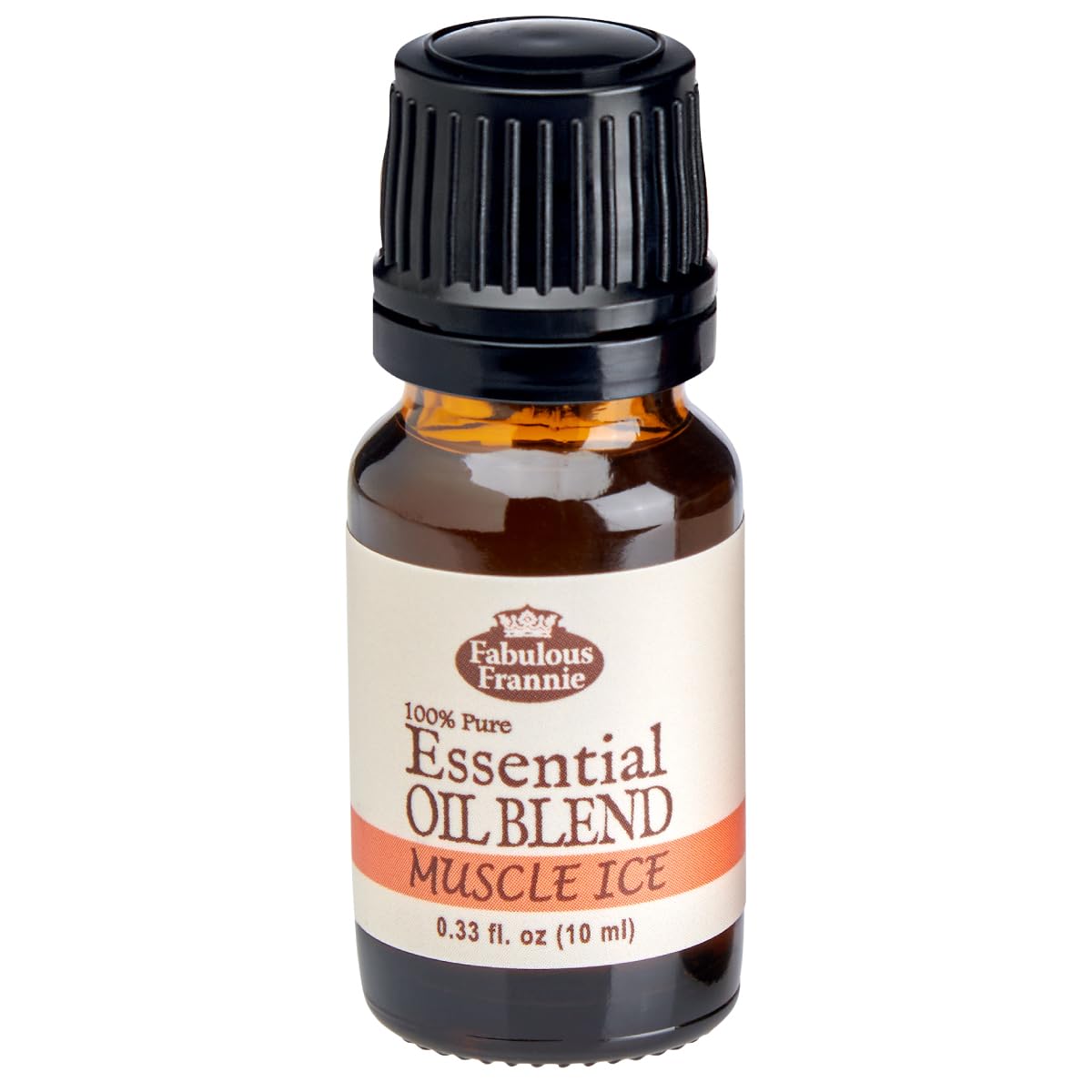 Fabulous Frannie Muscle Ice, botella ambar con cuentagotas, ideal para aromaterapia.