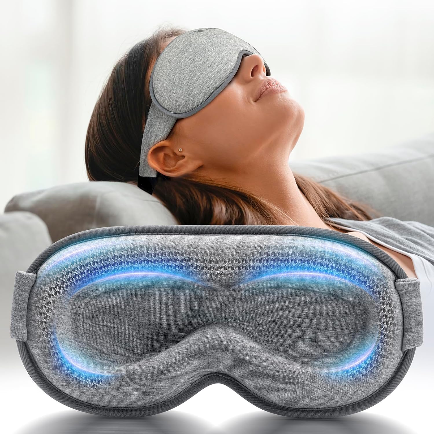 FACEMOON máscara para dormir 3D gris bloquea la luz para un sueño profundo