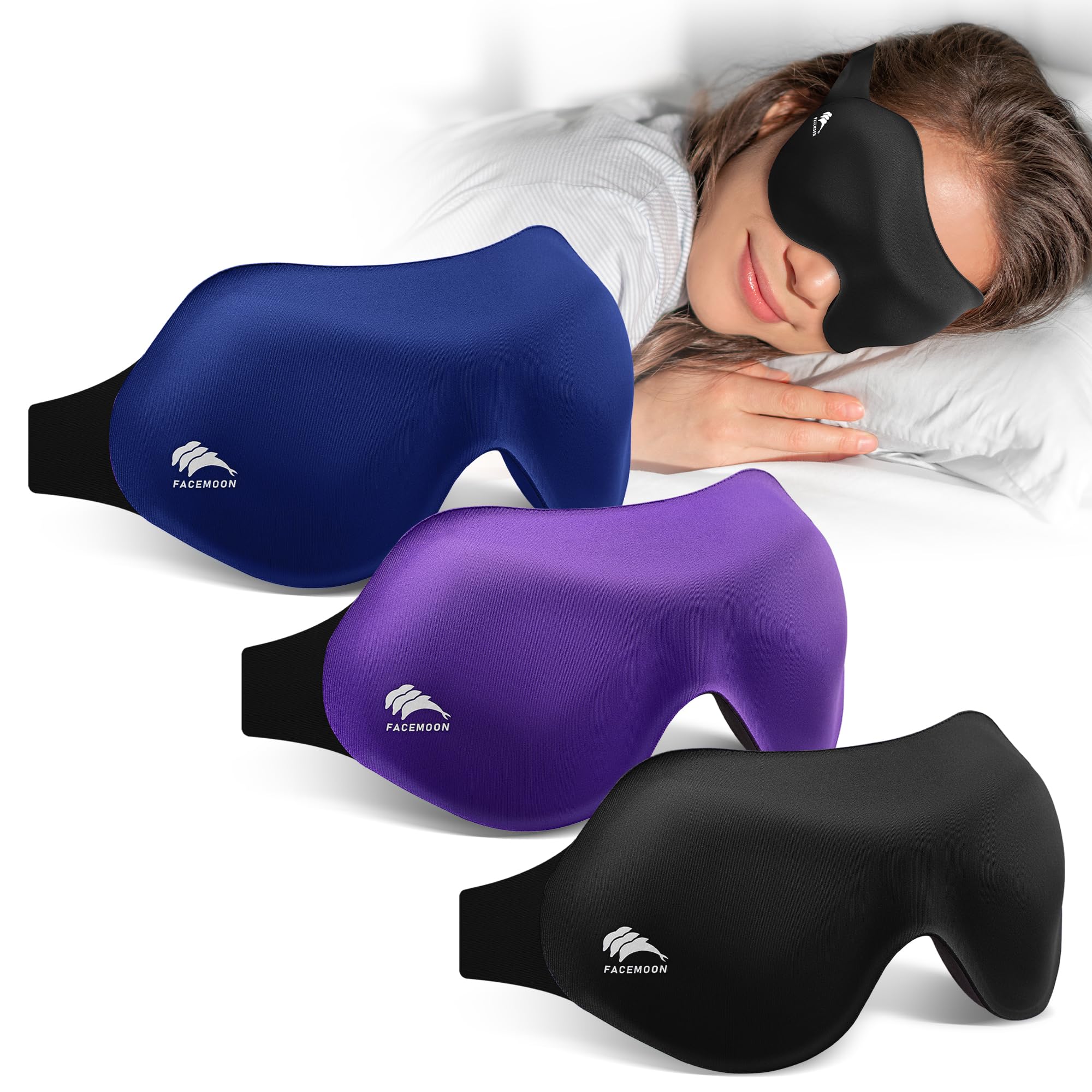 FACEMOON mascarilla para dormir oscura 3-pack, oscurecimiento total para dormir tranquilo.