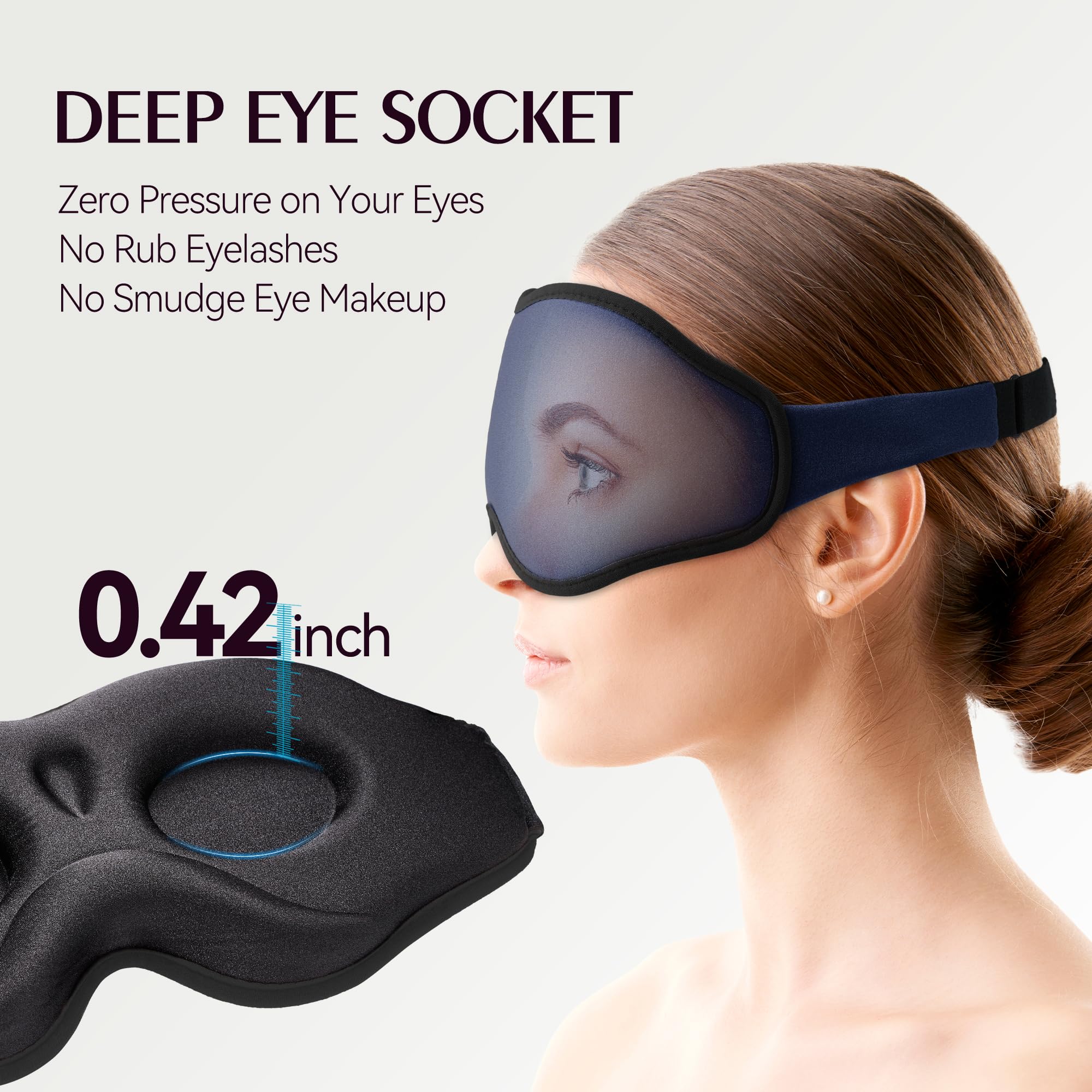FACEMOON máscara dormir sin presión ocular gracias a copa 3D y espacio libre para ojos.