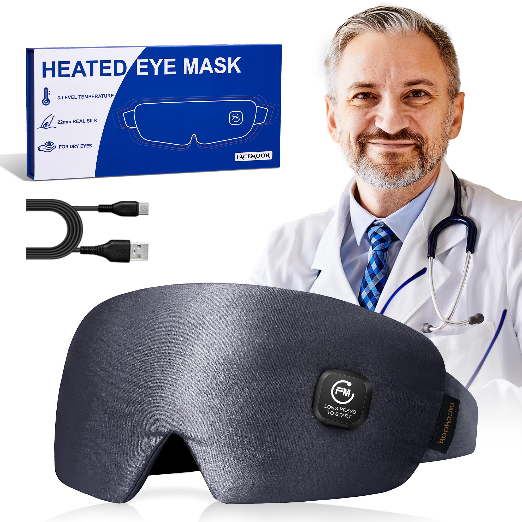 FACEMOON máscara de ojos seda calor suave para relajación nocturna.