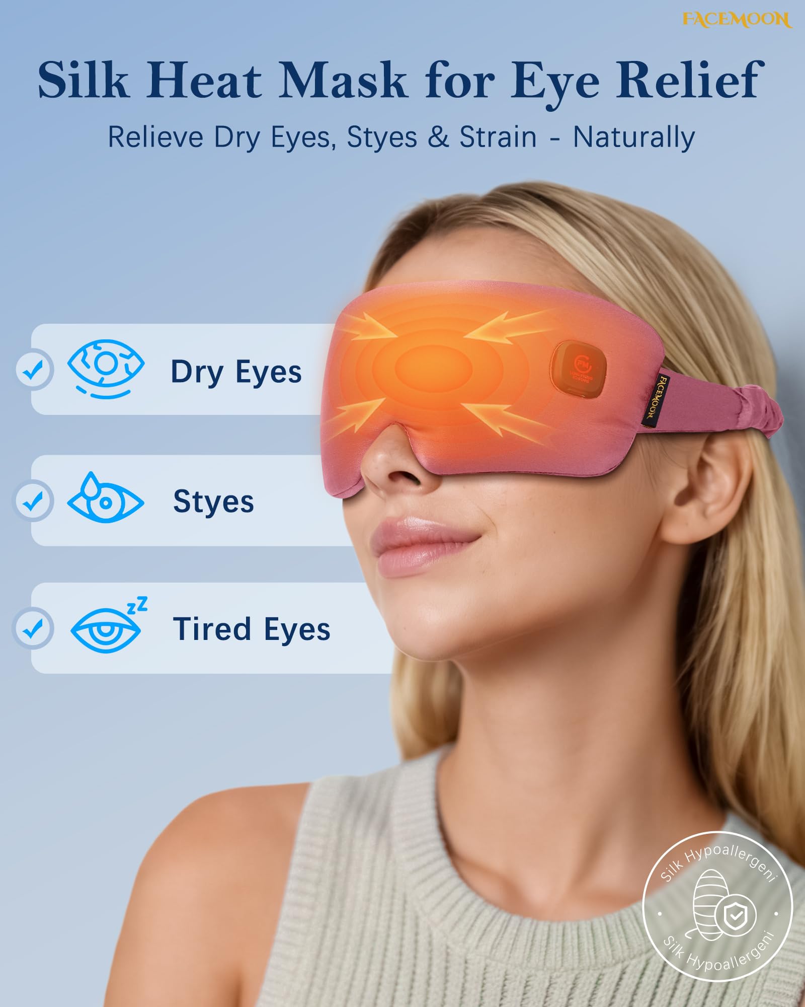 Facemoon máscara de ojos seda rosa para hidratación suave
