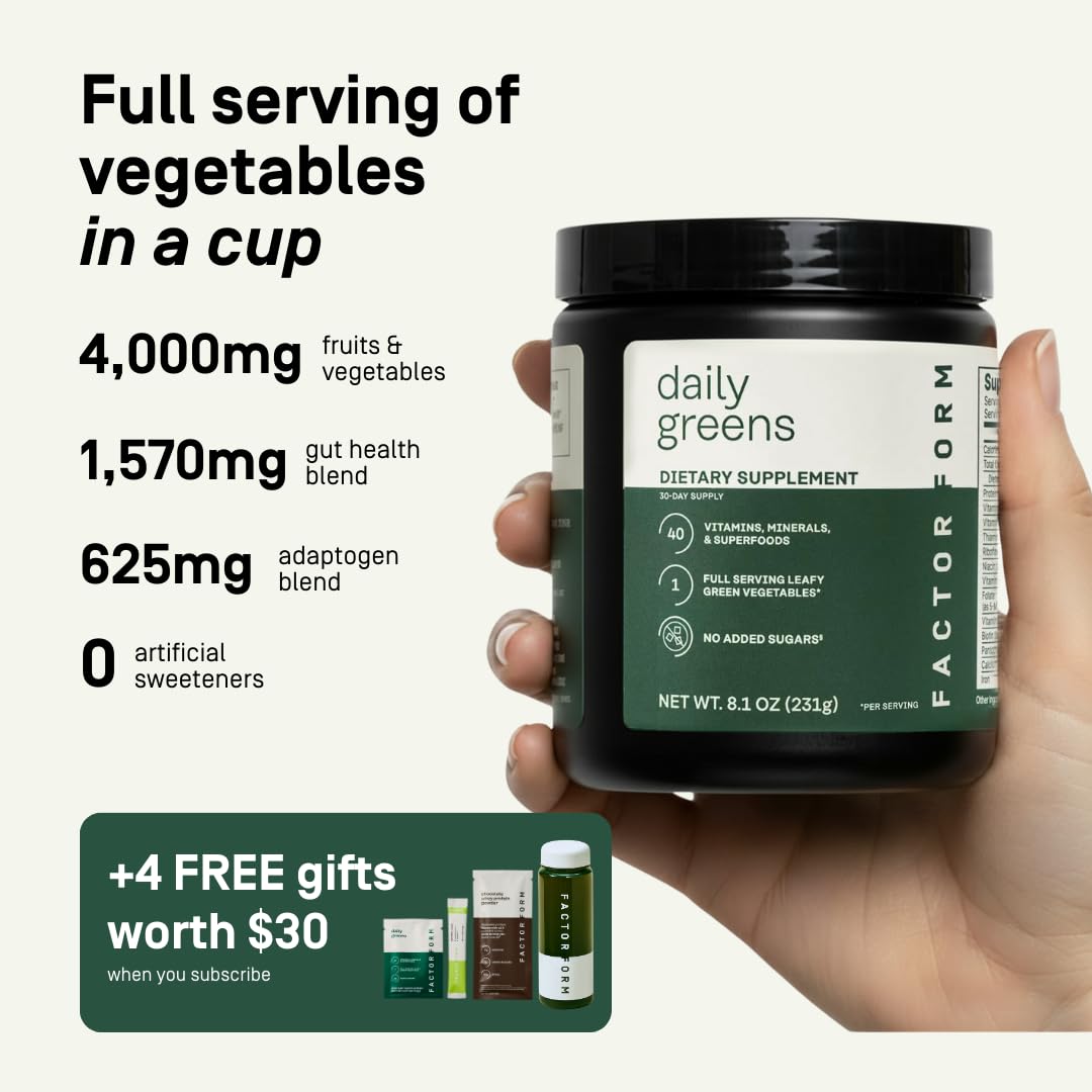 Factor Form Daily Greens, cuchara medidora incluida para dosis precisas.