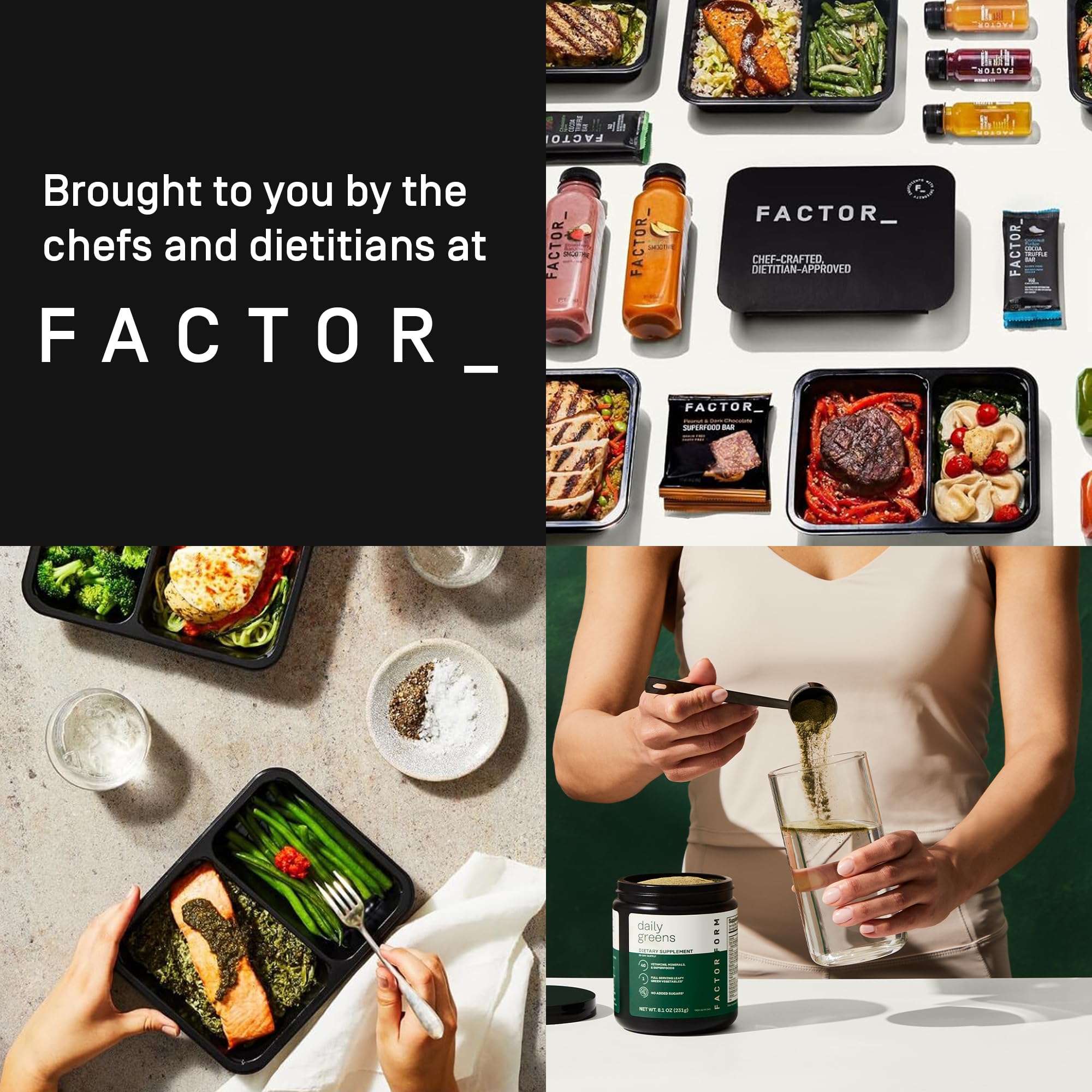 Factor Form Daily Greens, envase práctico para almacenamiento en casa.