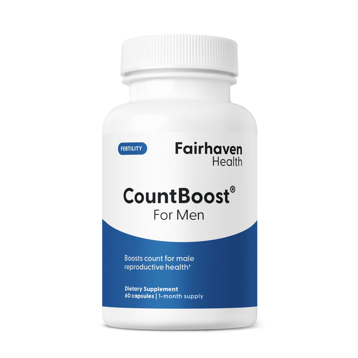 CountBoost de Fairhaven Health cápsulas en presentación para apoyar la salud reproductiva masculina