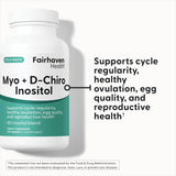 Fairhaven Health Myo-Inositol y D-Chiro Inositol, cápsulas listas para ingesta diaria.
