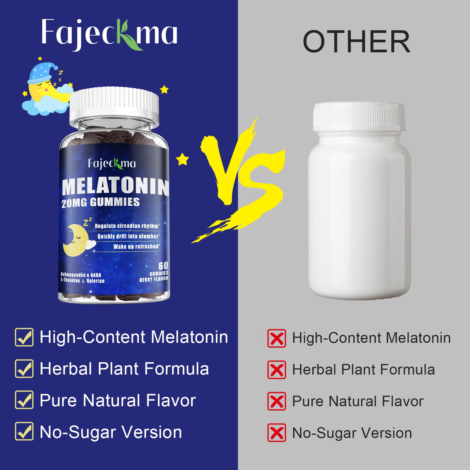 Envase de gomitas Fajeckma Melatonina 20 mg sobre mesa nocturna