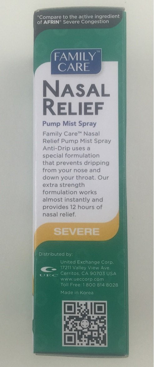 Family Care alivio nasal con duración de 12 horas para respirar mejor.