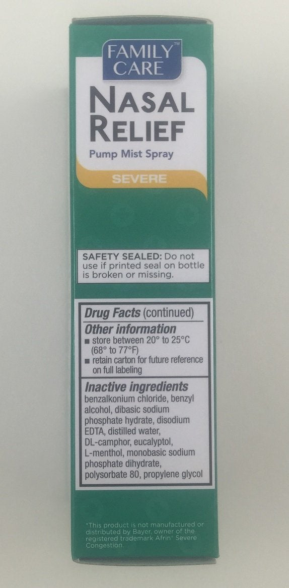 Family Care spray nasal con aplicador cómodo para uso diario sin goteo.