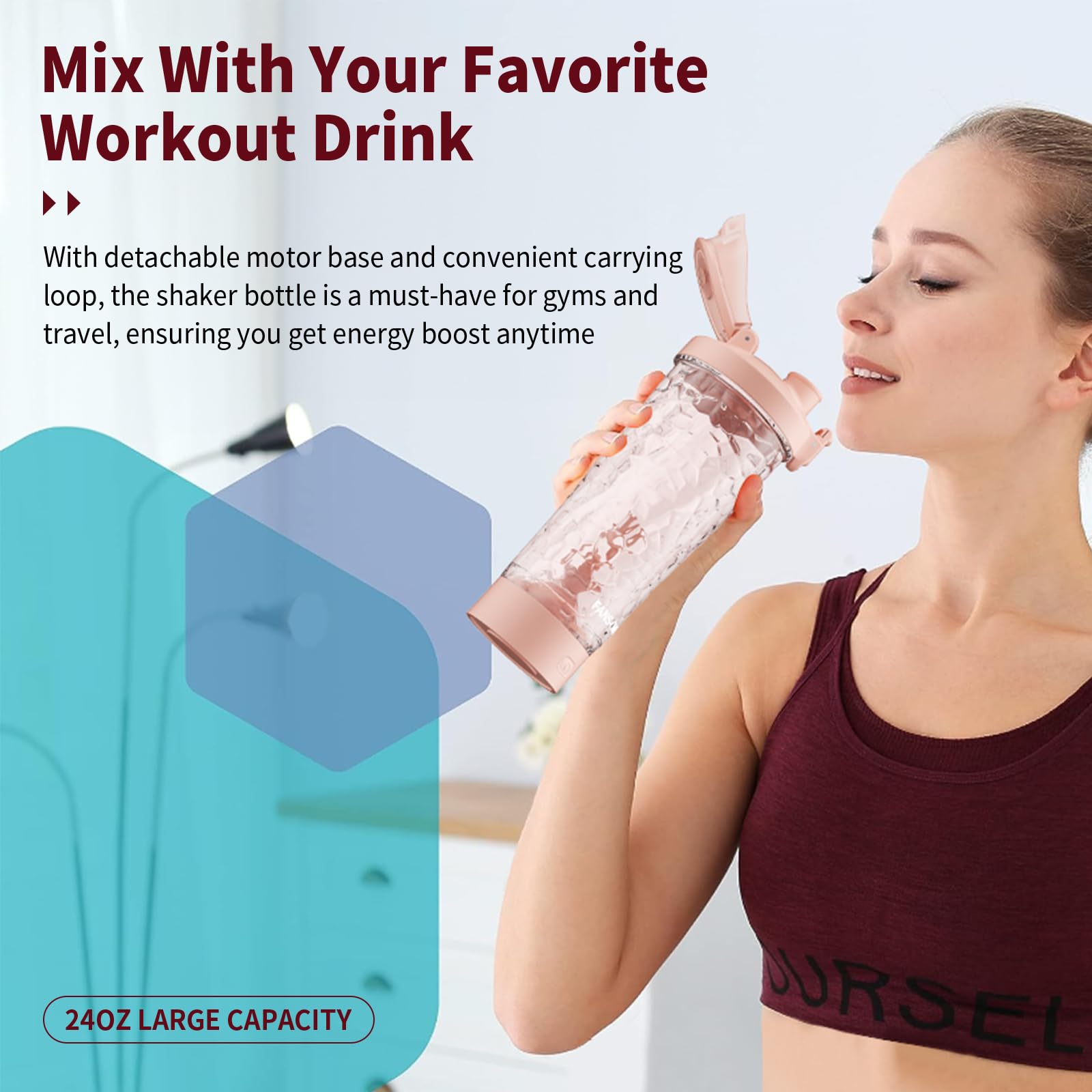 Batidora FANS-ONE 24oz rosa, capacidad 700ml y diseño portátil