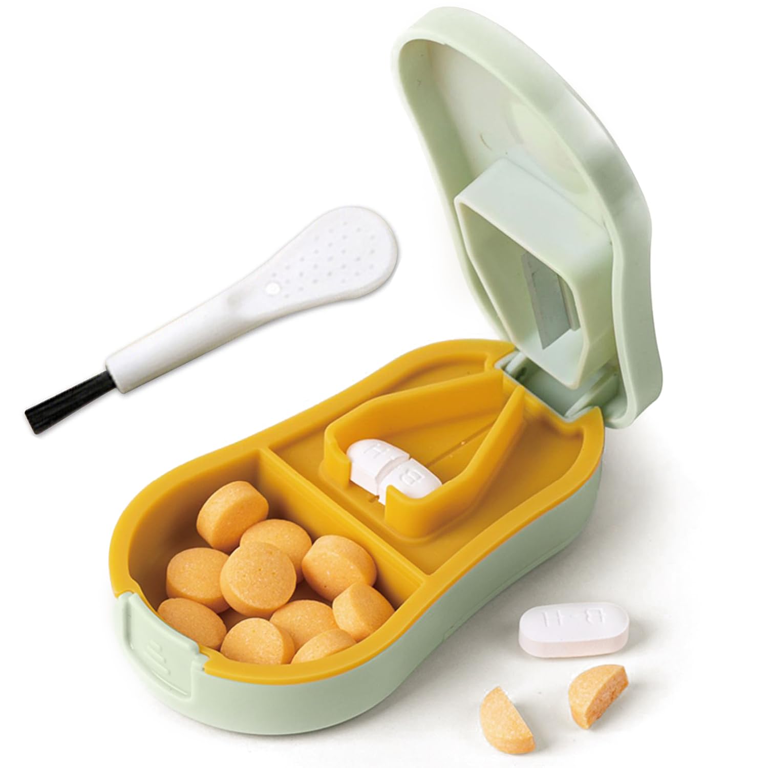 FANSTINOW Cortapíldoras con botón de apertura para facilitar dosis diarias.