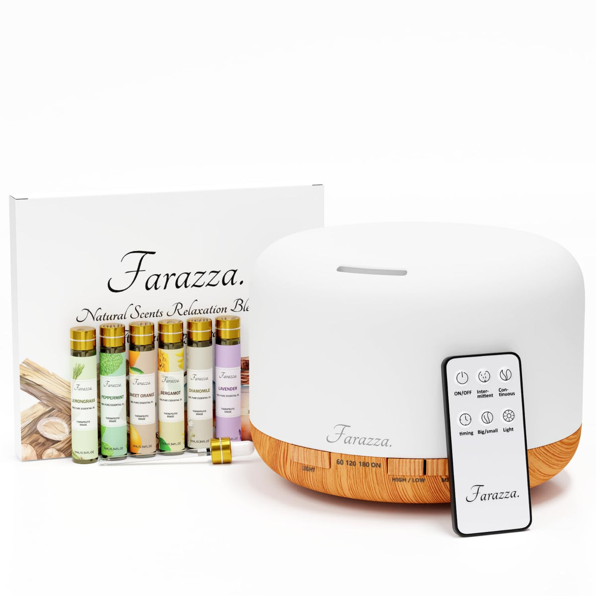 Difusor Farazza 500 ml con aceites esenciales, aroma duradero para sala.