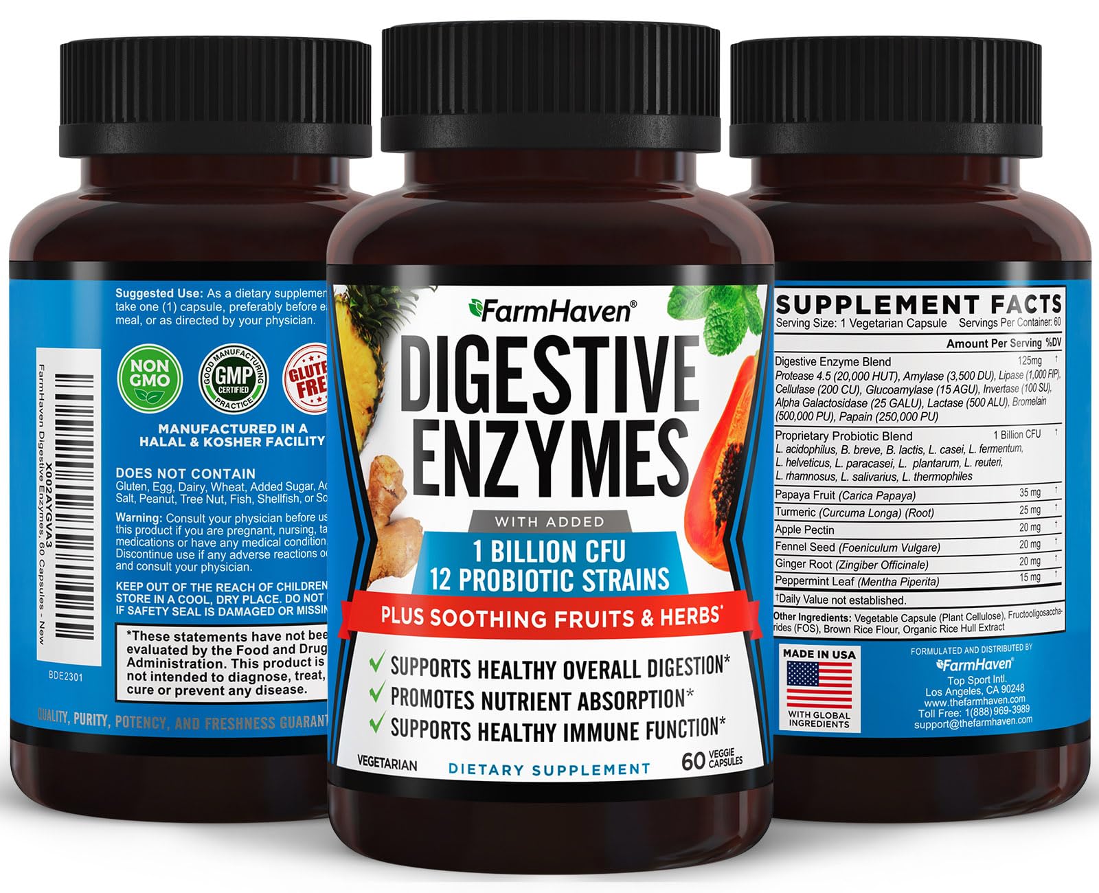 FarmHaven Enzimas Digestivas: cápsulas listas para tomar para facilitar la digestión.
