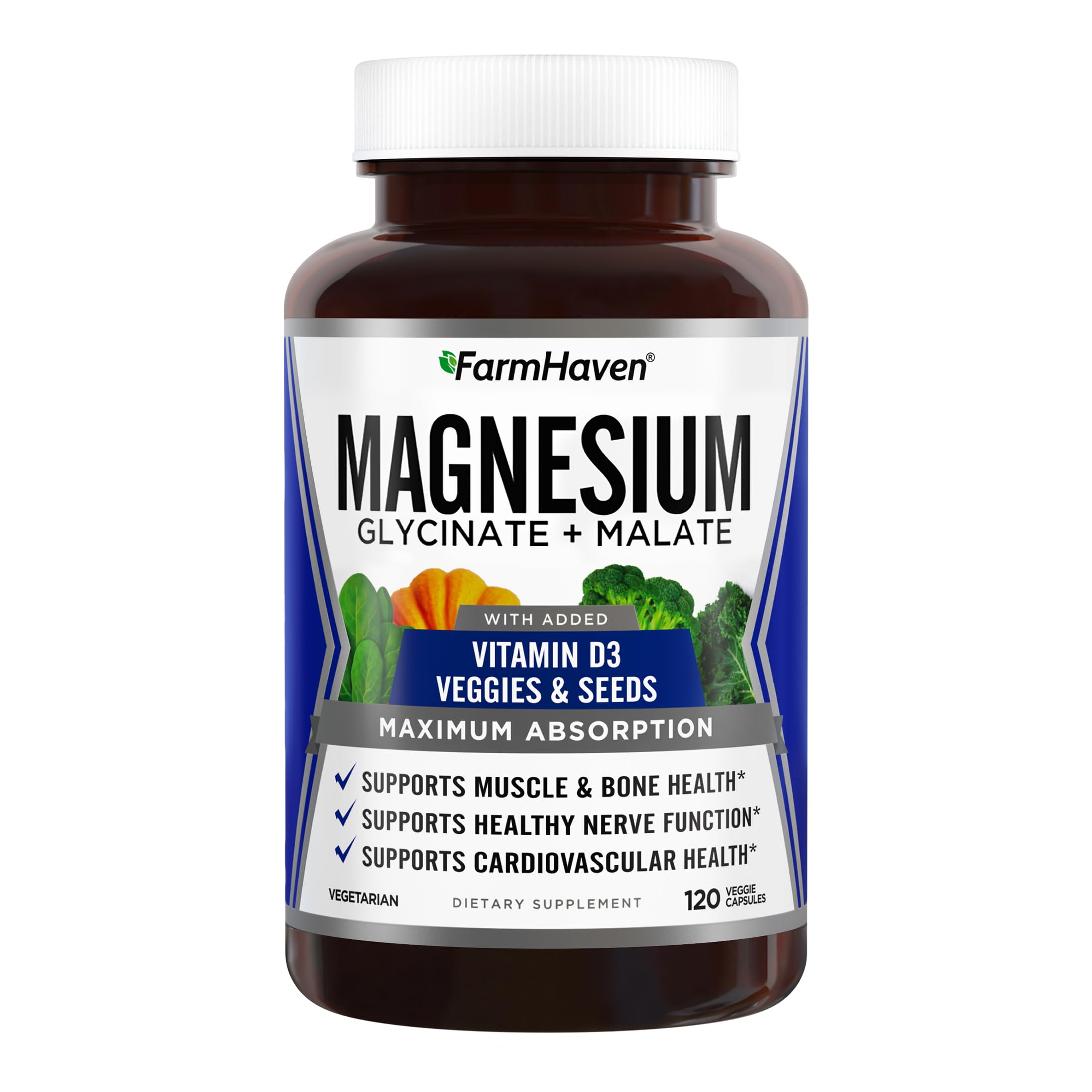 FarmHaven Magnesium Complex, botella de presentación, apoyo para músculos sanos.