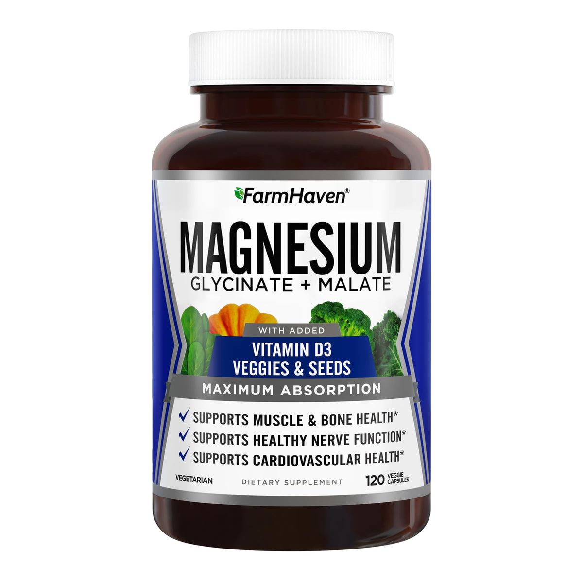 FarmHaven Magnesium Complex, botella de presentación, apoyo para músculos sanos.