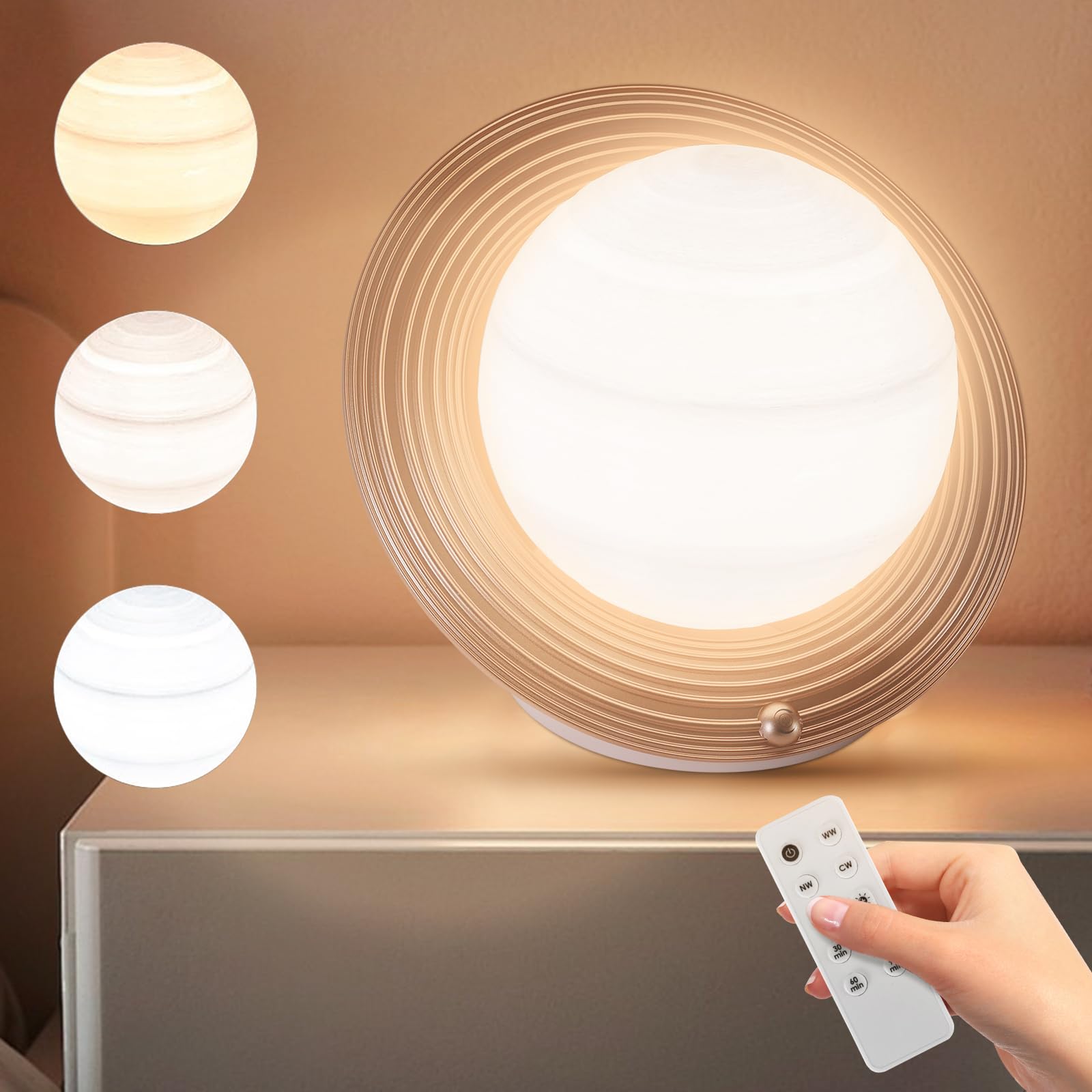 Lámpara Farride 10000 lux con diseño Saturno para iluminar la sala.