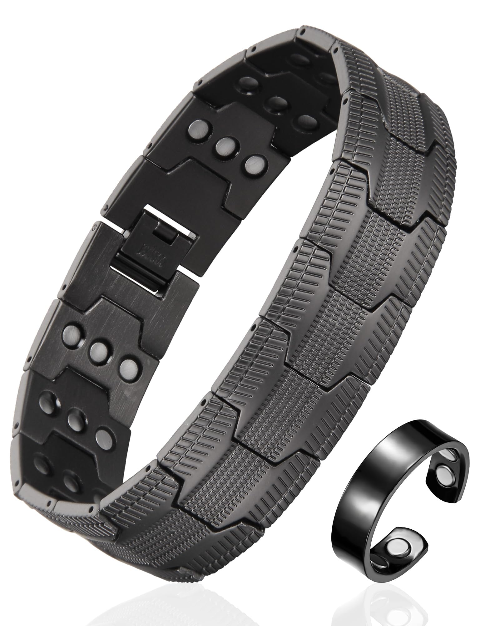 Pulsera Fashtour 3X de cobre, detalle de armadura, look masculino y resistente.