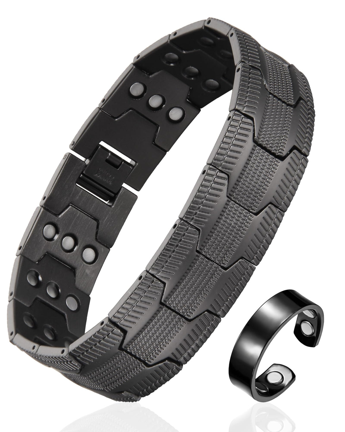 Pulsera Fashtour 3X de cobre, detalle de armadura, look masculino y resistente.