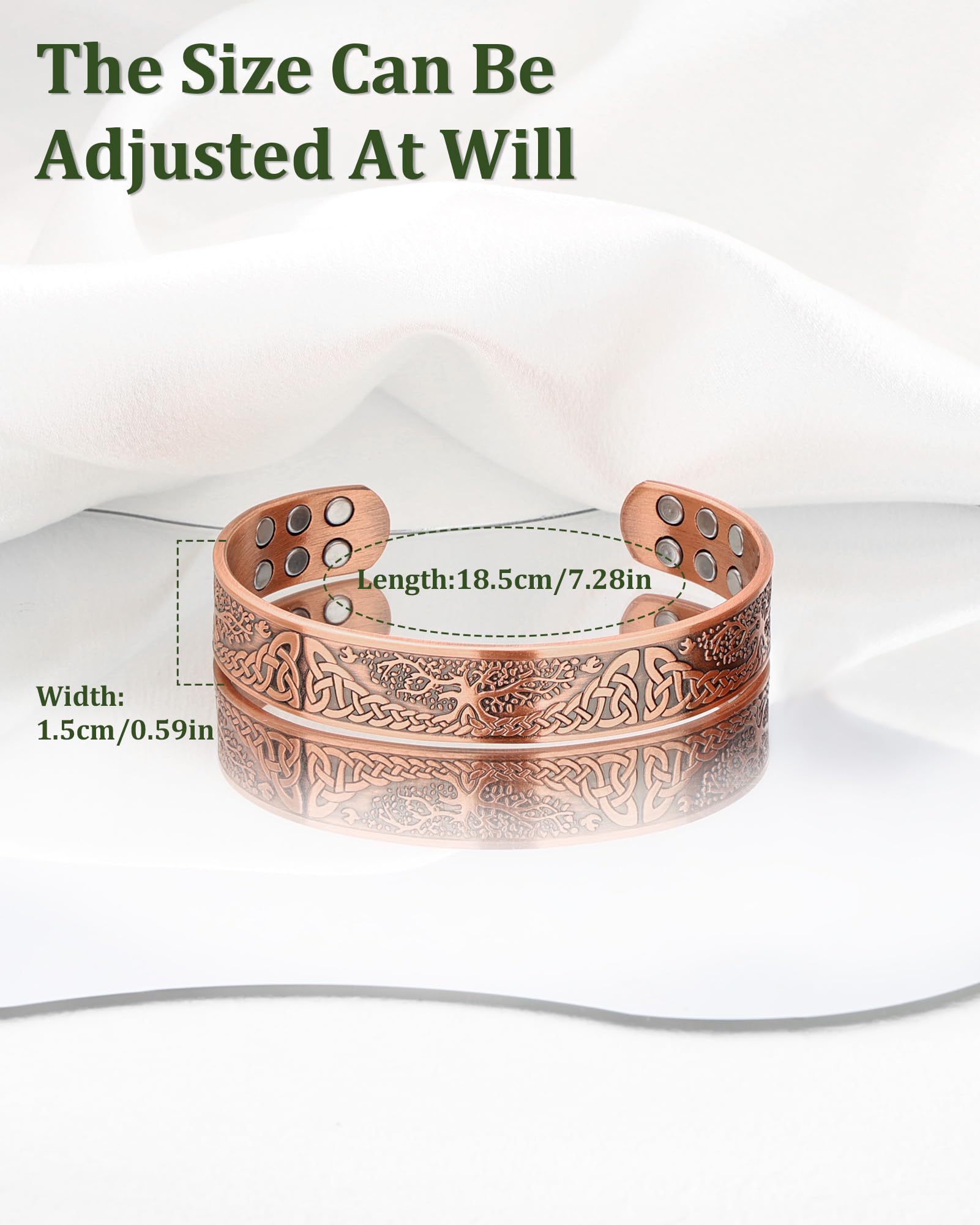 Pulsera de cobre Fashtour ajustable, unisex para todas las muñecas