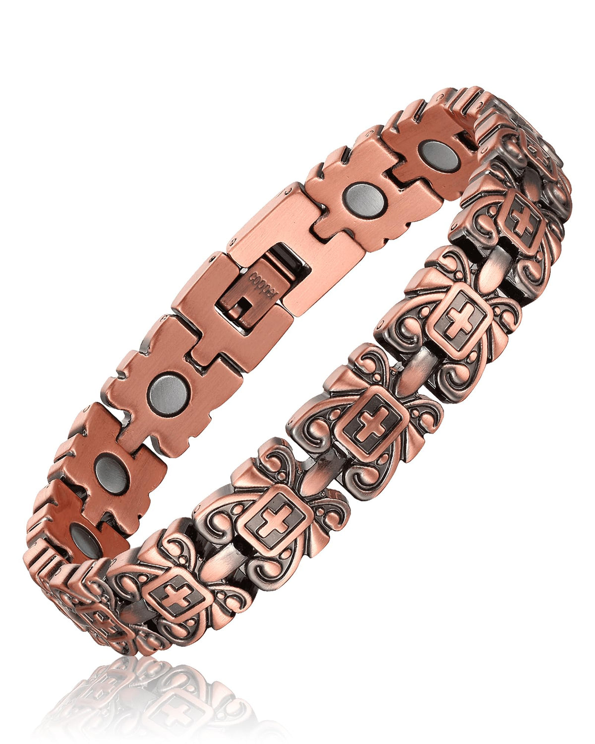 Pulsera Fashtour de cobre con cruz, ideal para uso diario y estilo elegante.