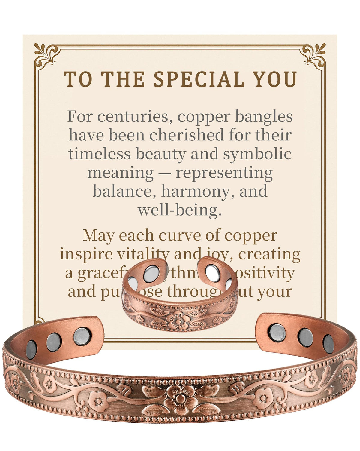 Pulsera de cobre Fashtour con flor de ciruelo, diseño elegante para uso diario.