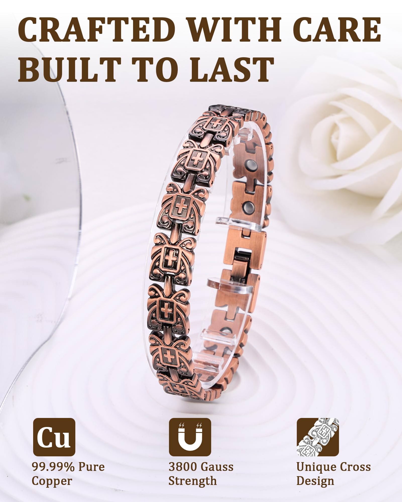 Pulsera de cobre puro Fashtour 99,99% para contacto suave con la piel.