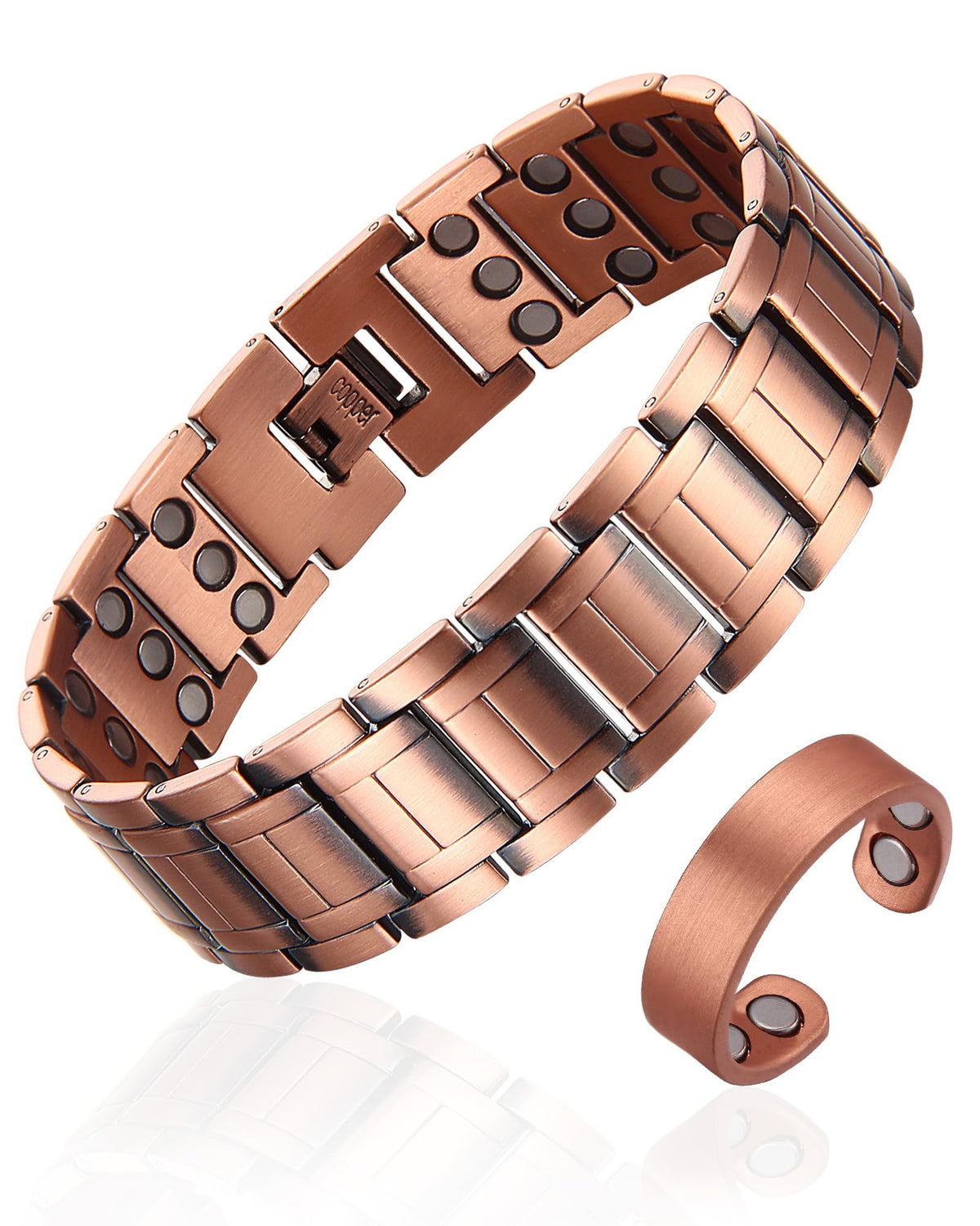 Pulsera Fashtour de cobre con tres imanes, promesa de bienestar diario.