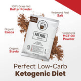 Fat Fuel Keto Cocoa listo en botella para batidos de entrenamiento.