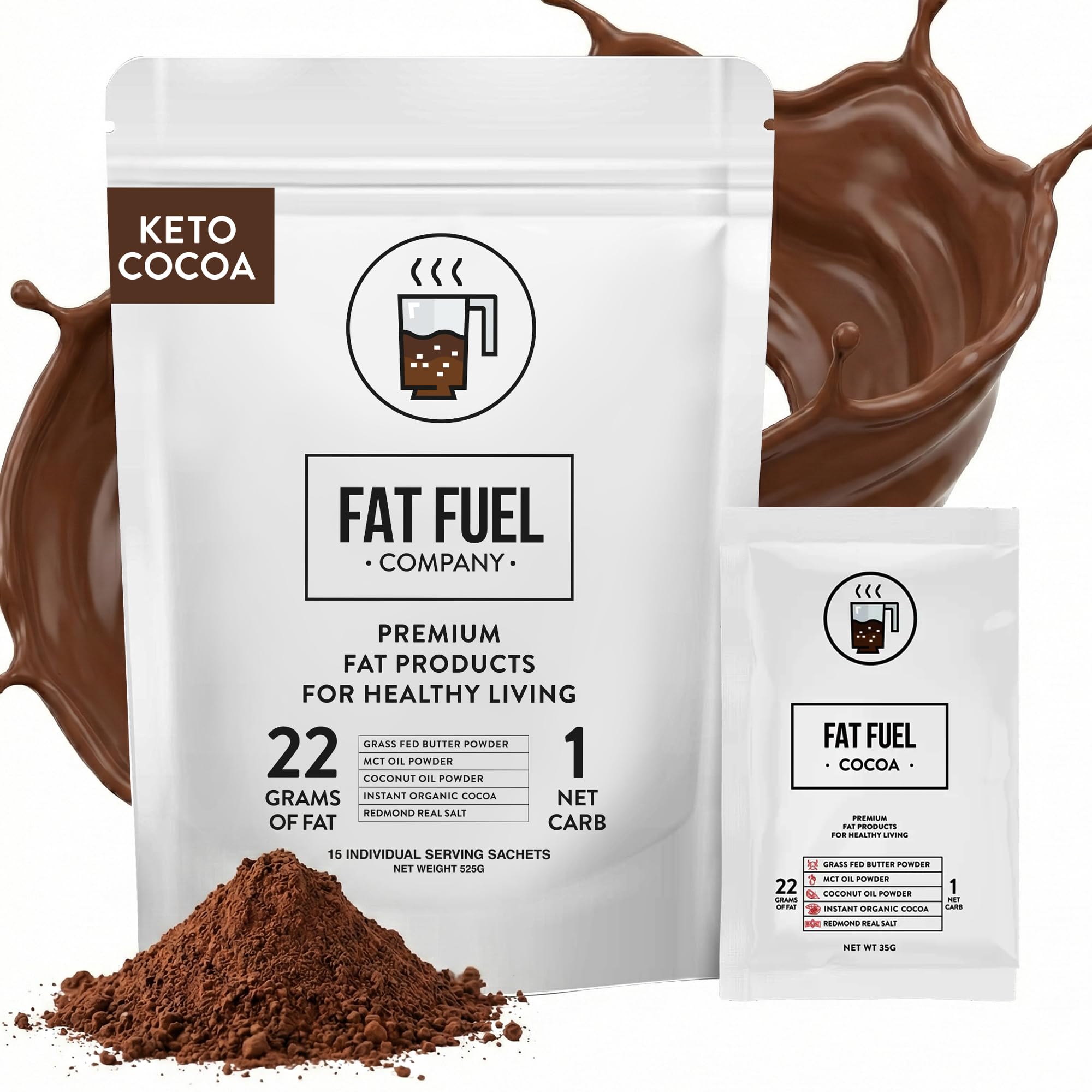 Fat Fuel Keto Cocoa sabor sin azúcar añadido.